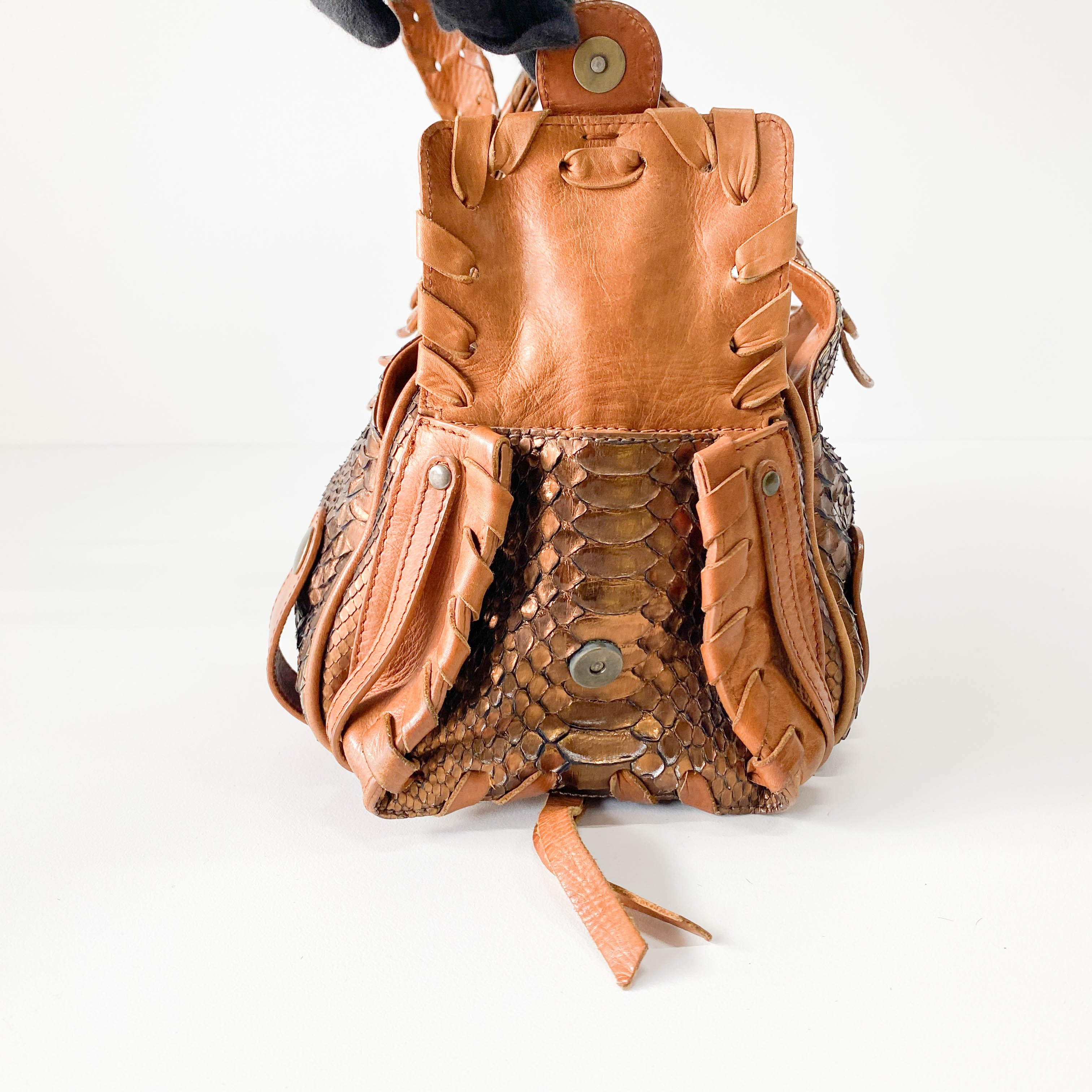 Silverado Bronze Python Embossed Leather Shoulder Bag