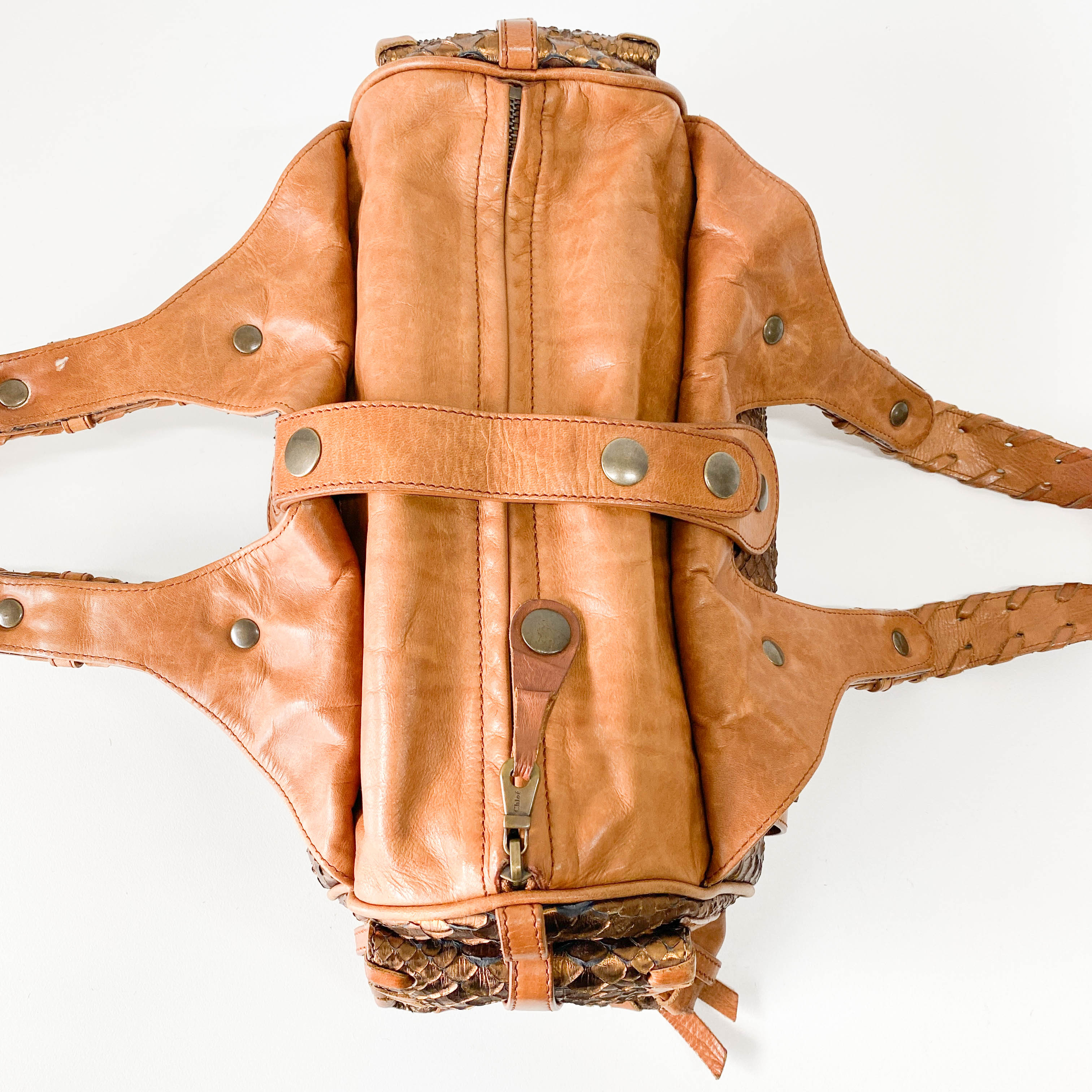 Silverado Bronze Python Embossed Leather Shoulder Bag