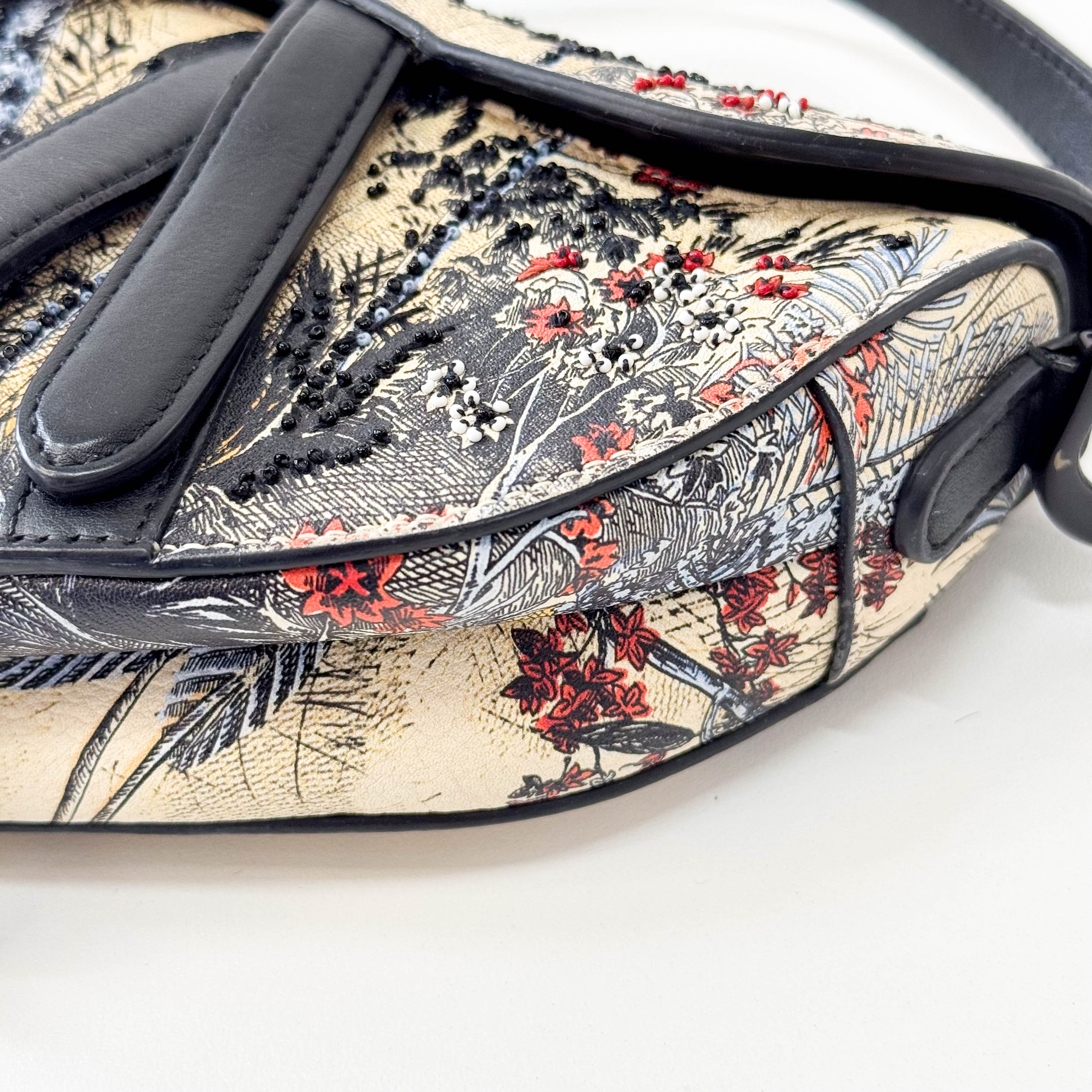 2019 Multicolor Beaded Toile de Jouy Tropicalia Print Calfskin Mini Saddle Bag