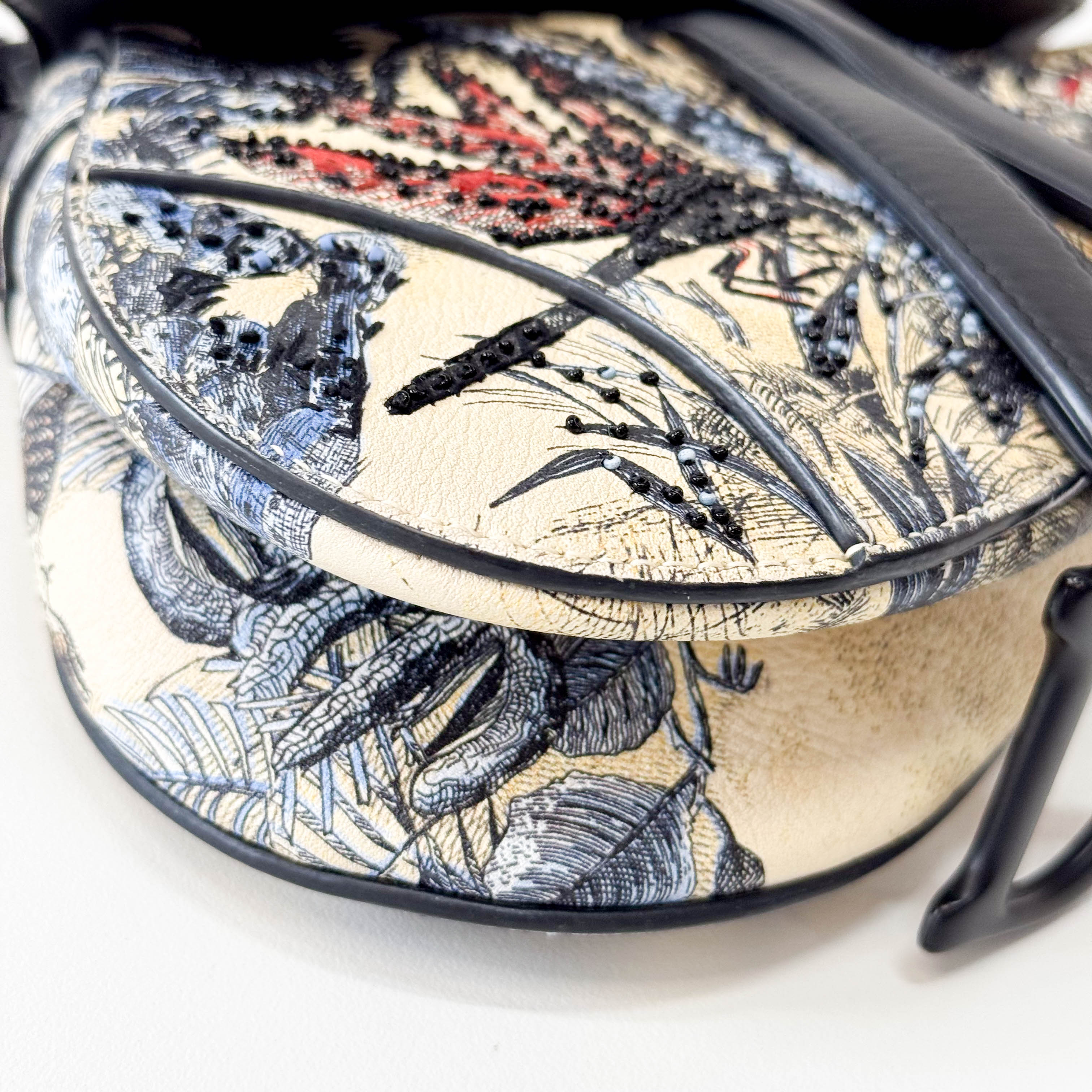 2019 Multicolor Beaded Toile de Jouy Tropicalia Print Calfskin Mini Saddle Bag