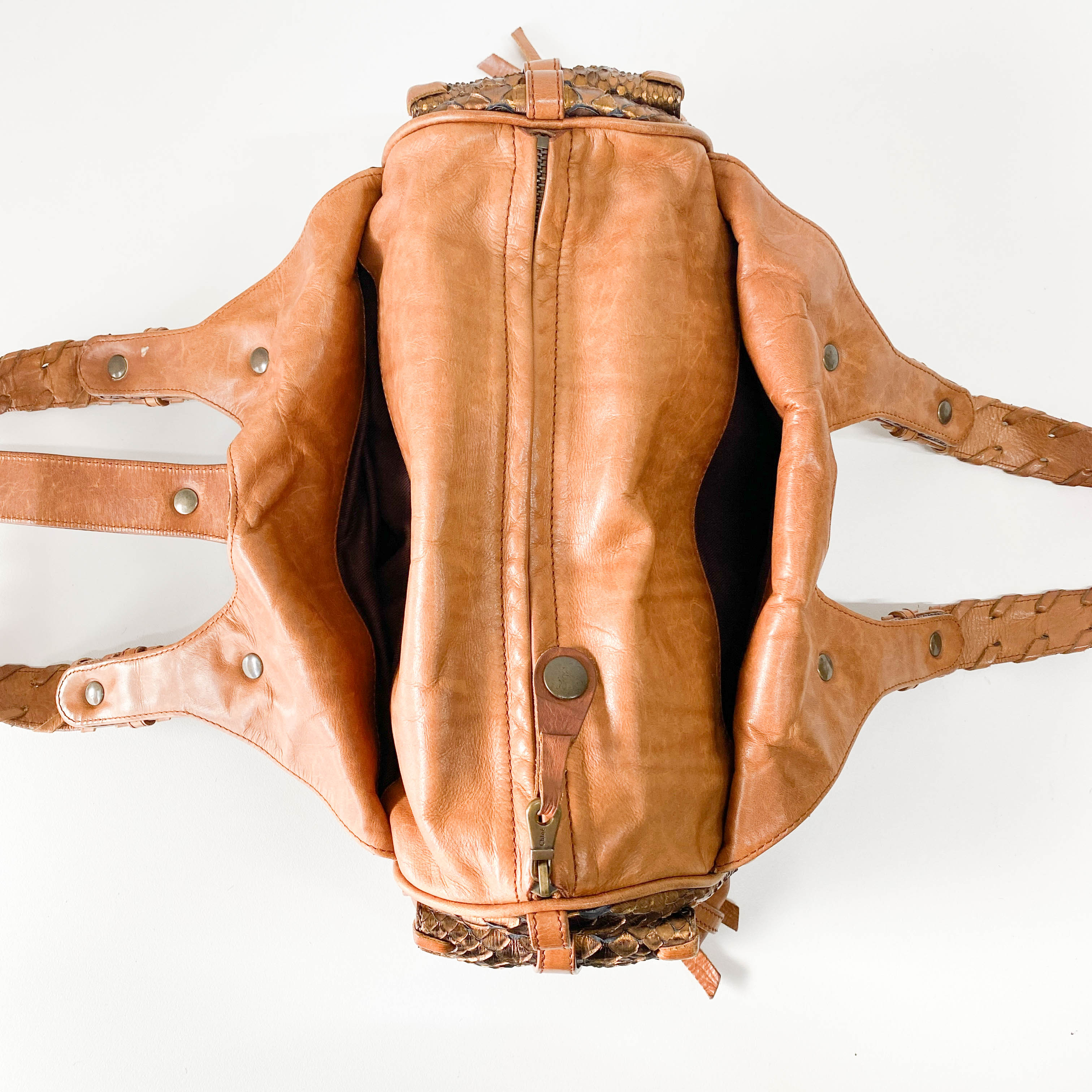 Silverado Bronze Python Embossed Leather Shoulder Bag