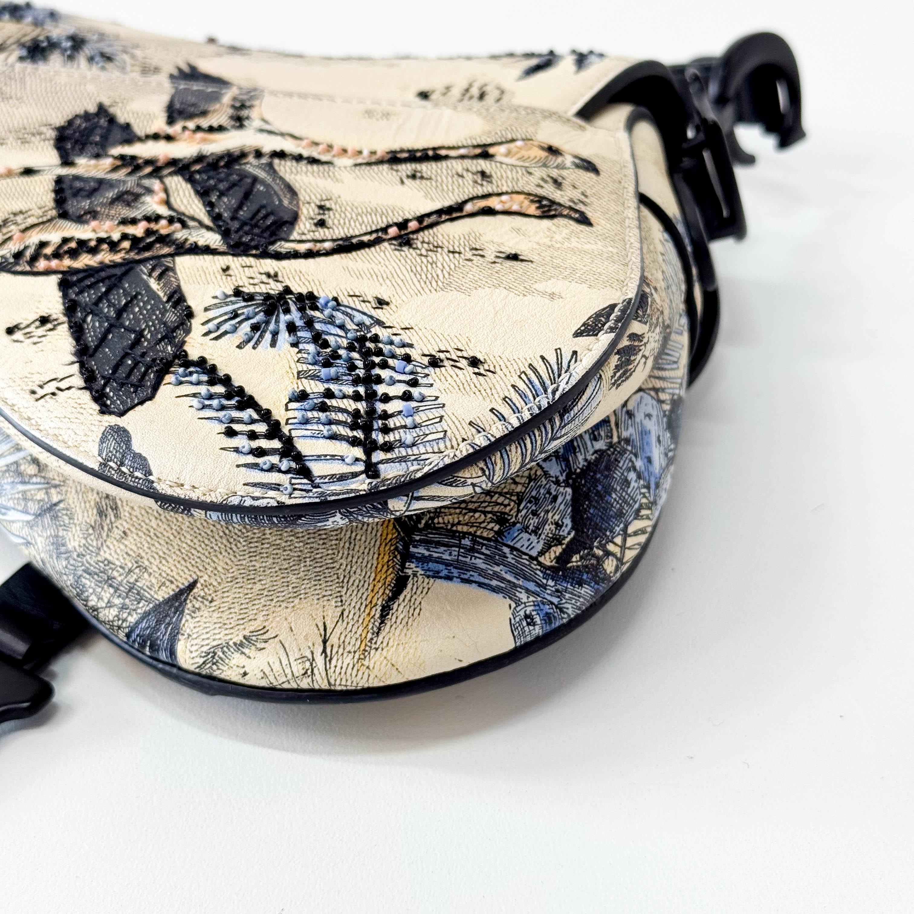 2019 Multicolor Beaded Toile de Jouy Tropicalia Print Calfskin Mini Saddle Bag