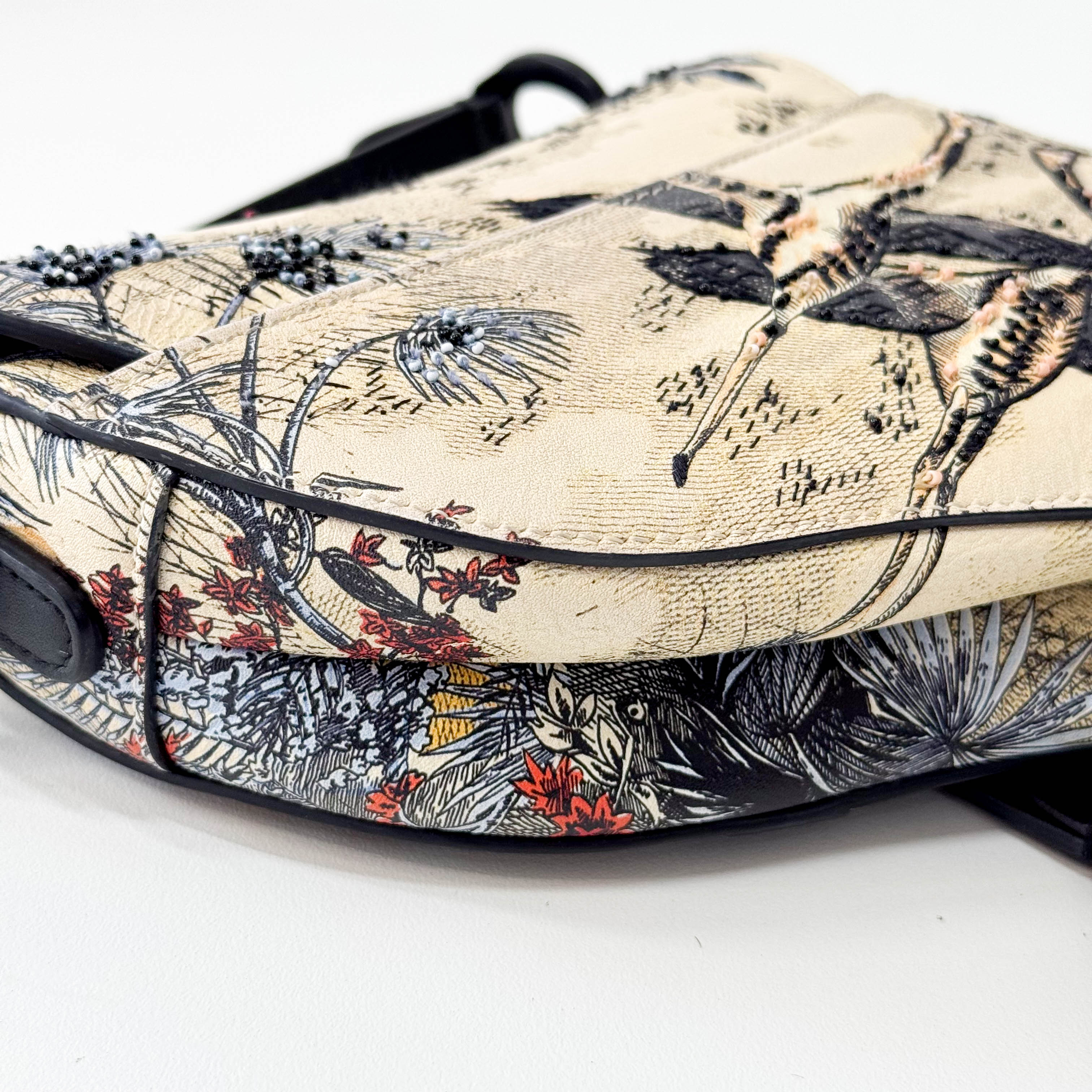 2019 Multicolor Beaded Toile de Jouy Tropicalia Print Calfskin Mini Saddle Bag