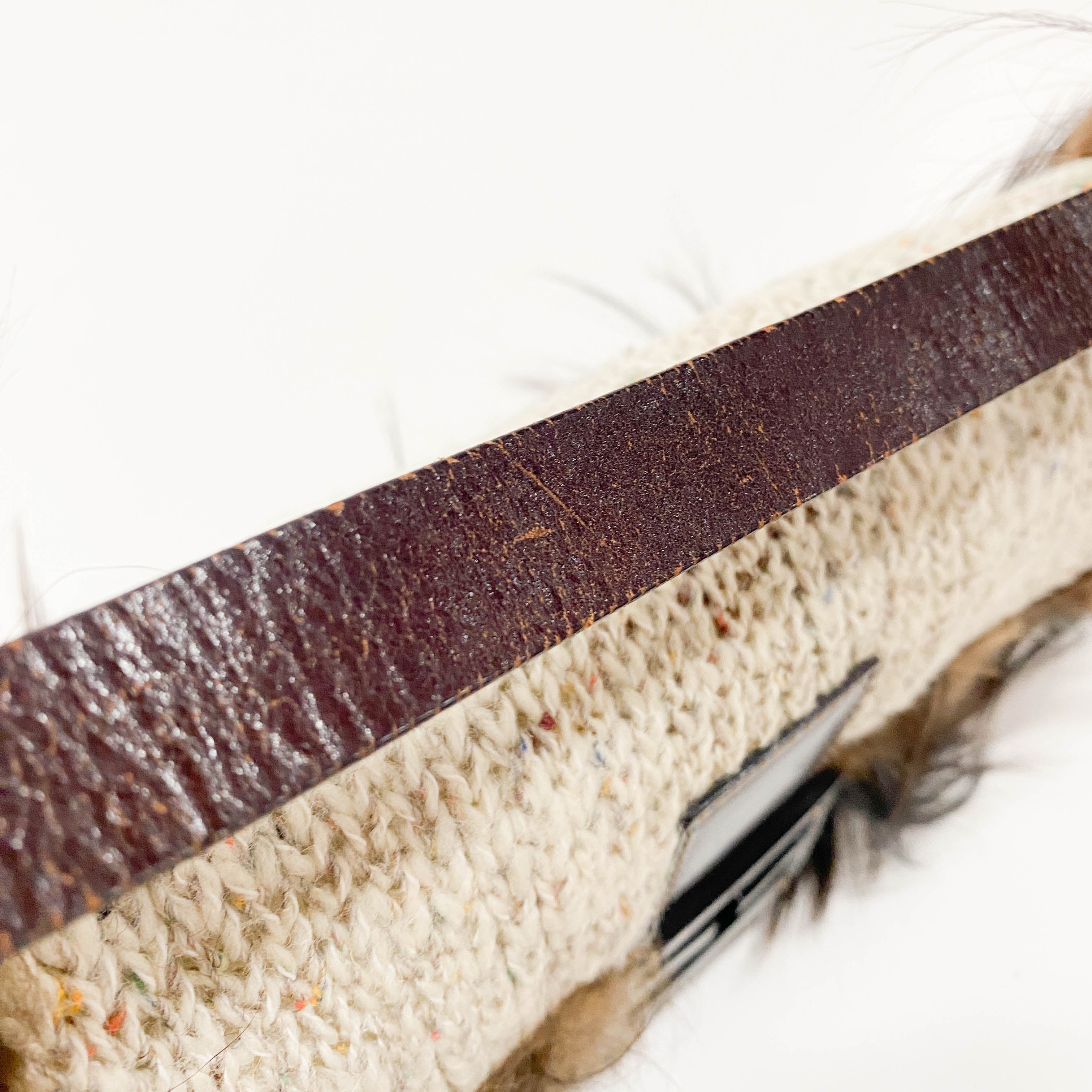 Baguette in Beige Wool Knit with Brown Fur Shoulder Bag