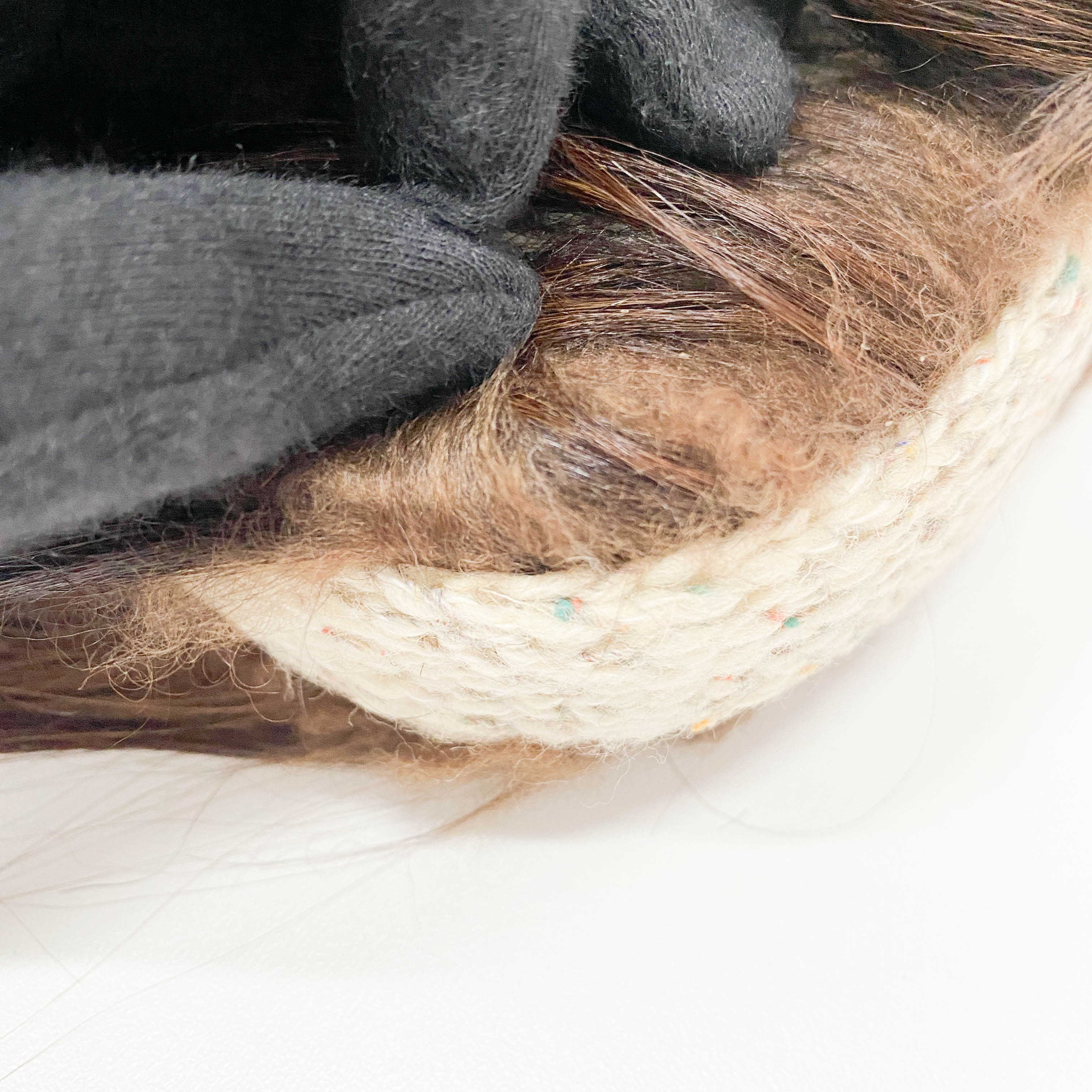 Baguette in Beige Wool Knit with Brown Fur Shoulder Bag