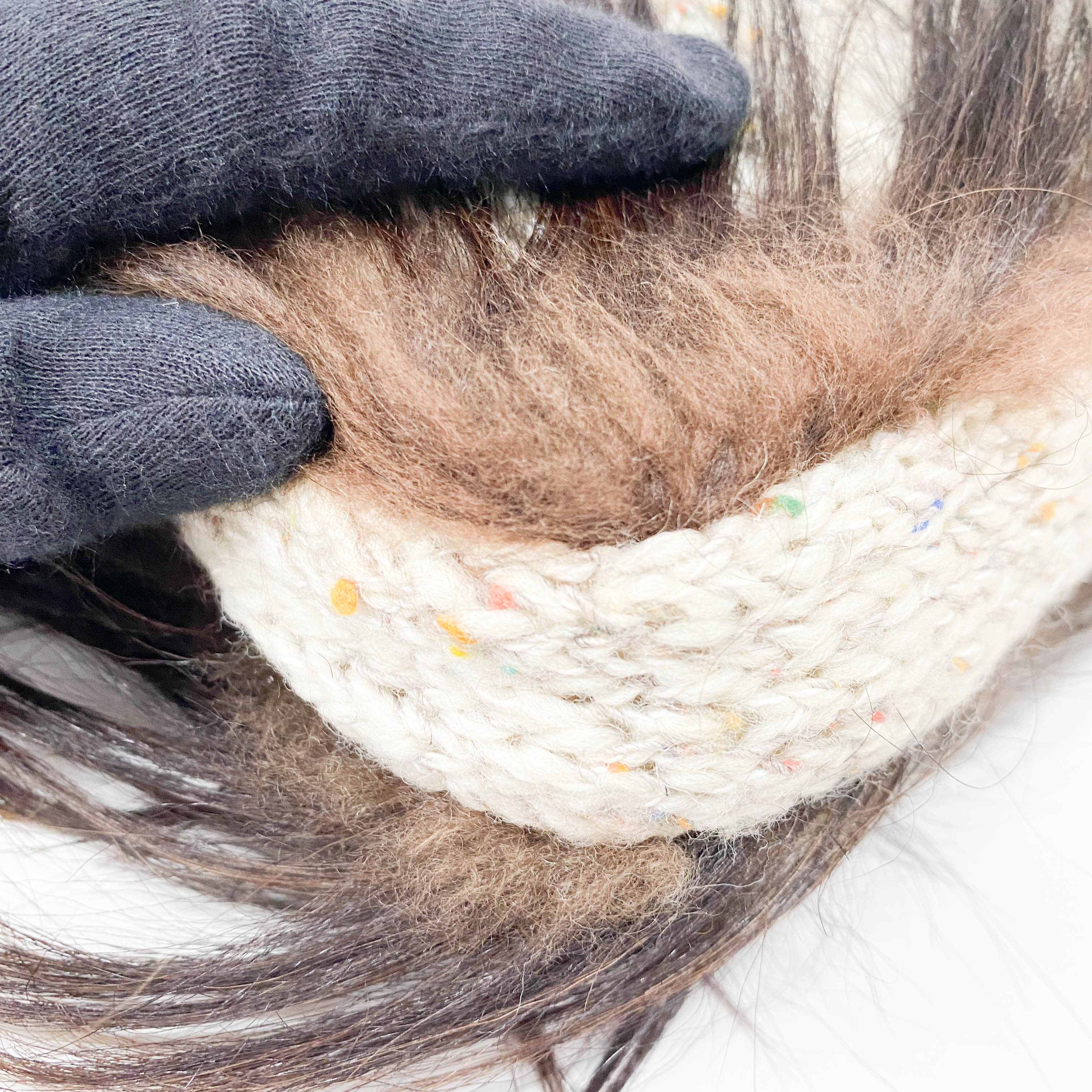 Baguette in Beige Wool Knit with Brown Fur Shoulder Bag