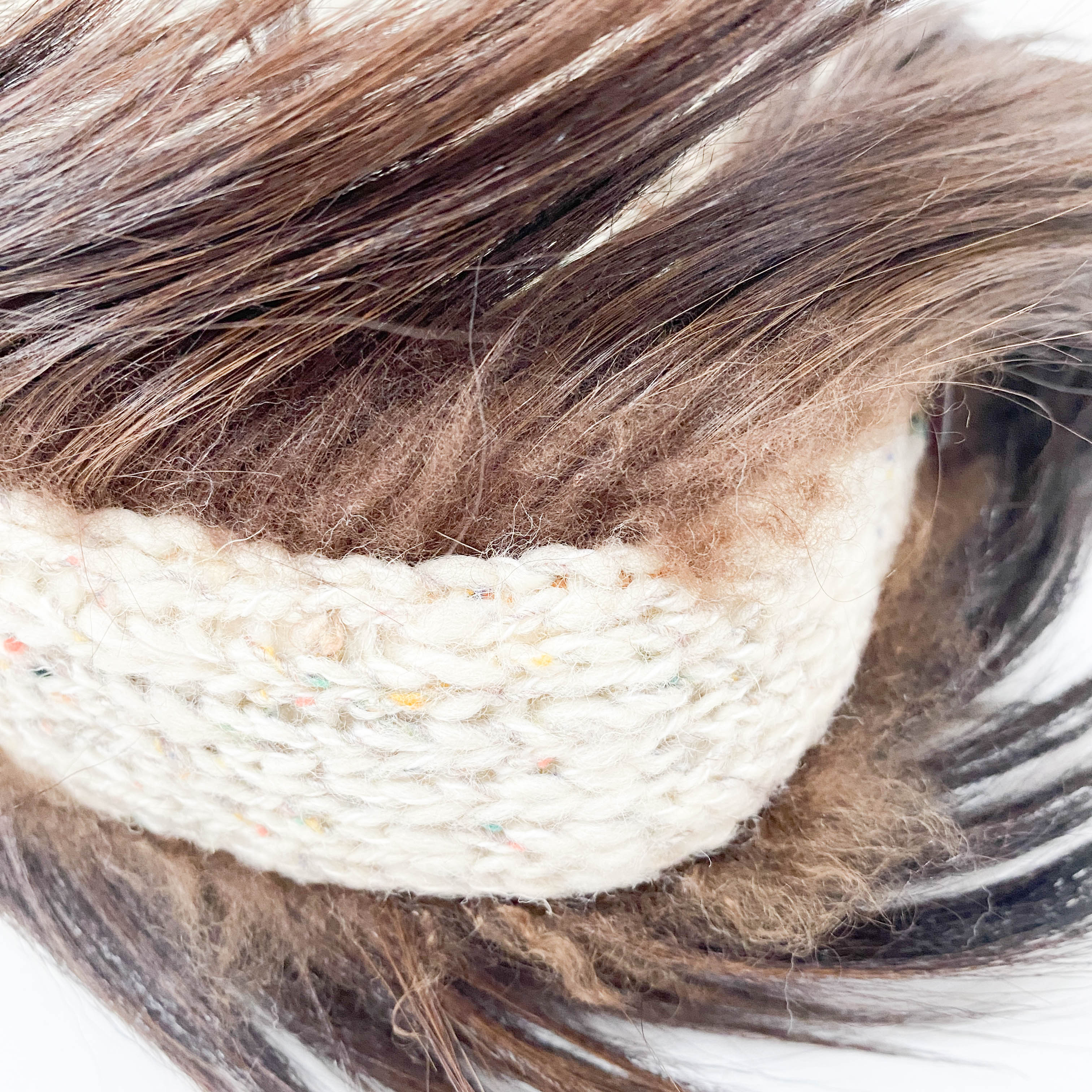 Baguette in Beige Wool Knit with Brown Fur Shoulder Bag