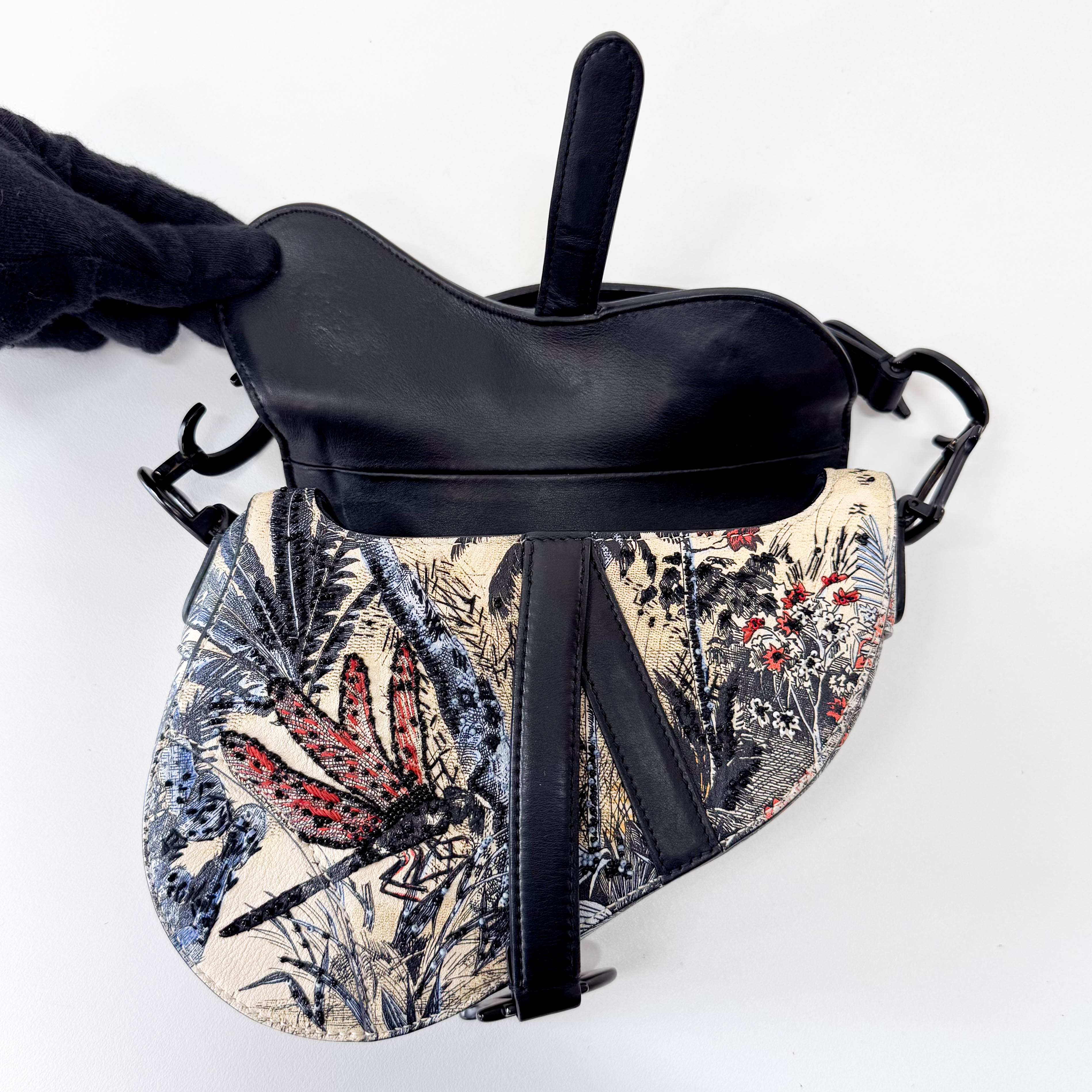 2019 Multicolor Beaded Toile de Jouy Tropicalia Print Calfskin Mini Saddle Bag