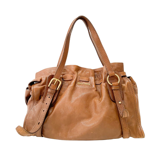 Brown Caramel Leather Shoulder Bag