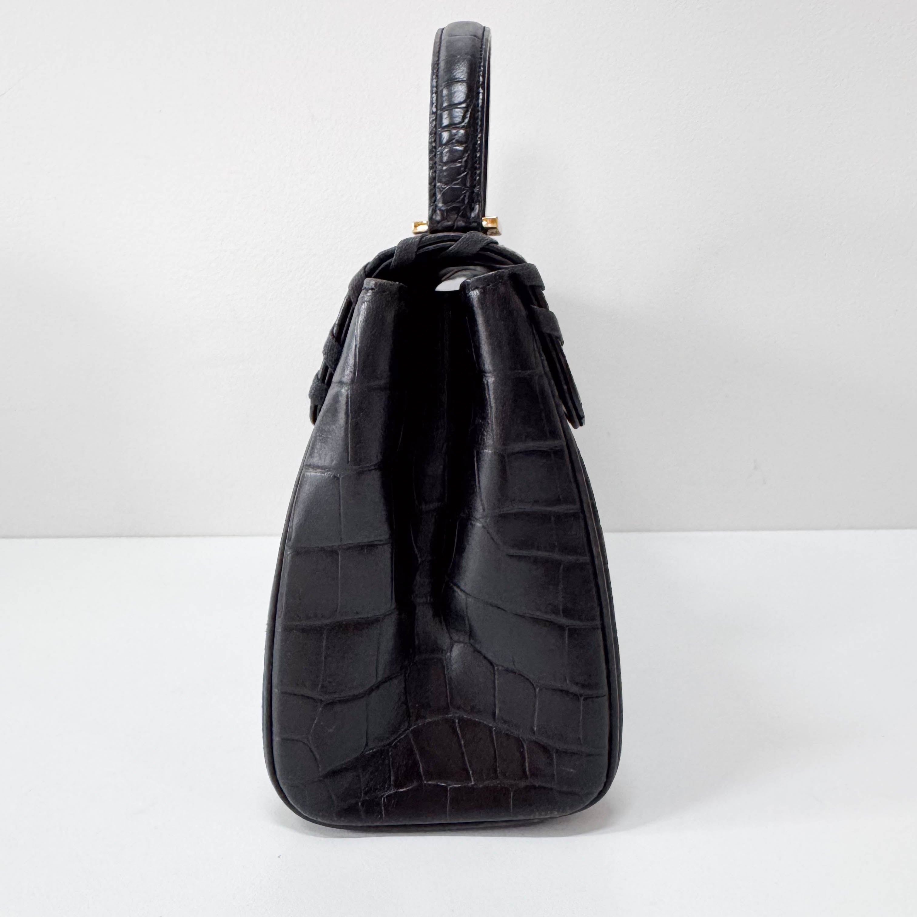 Black Croc Embossed Calfskin Leather Bag