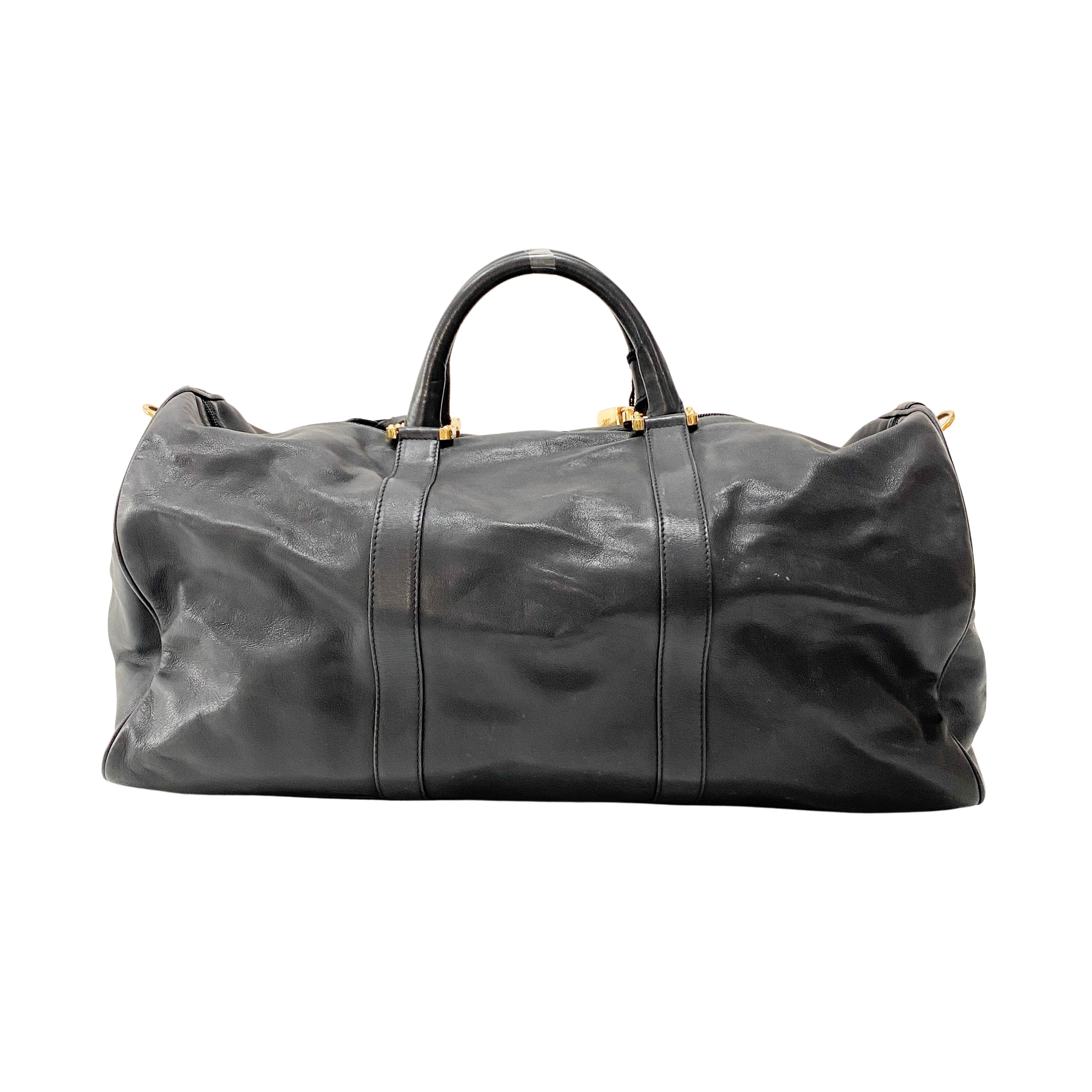 Anagram Black Leather Boston Travel Bag
