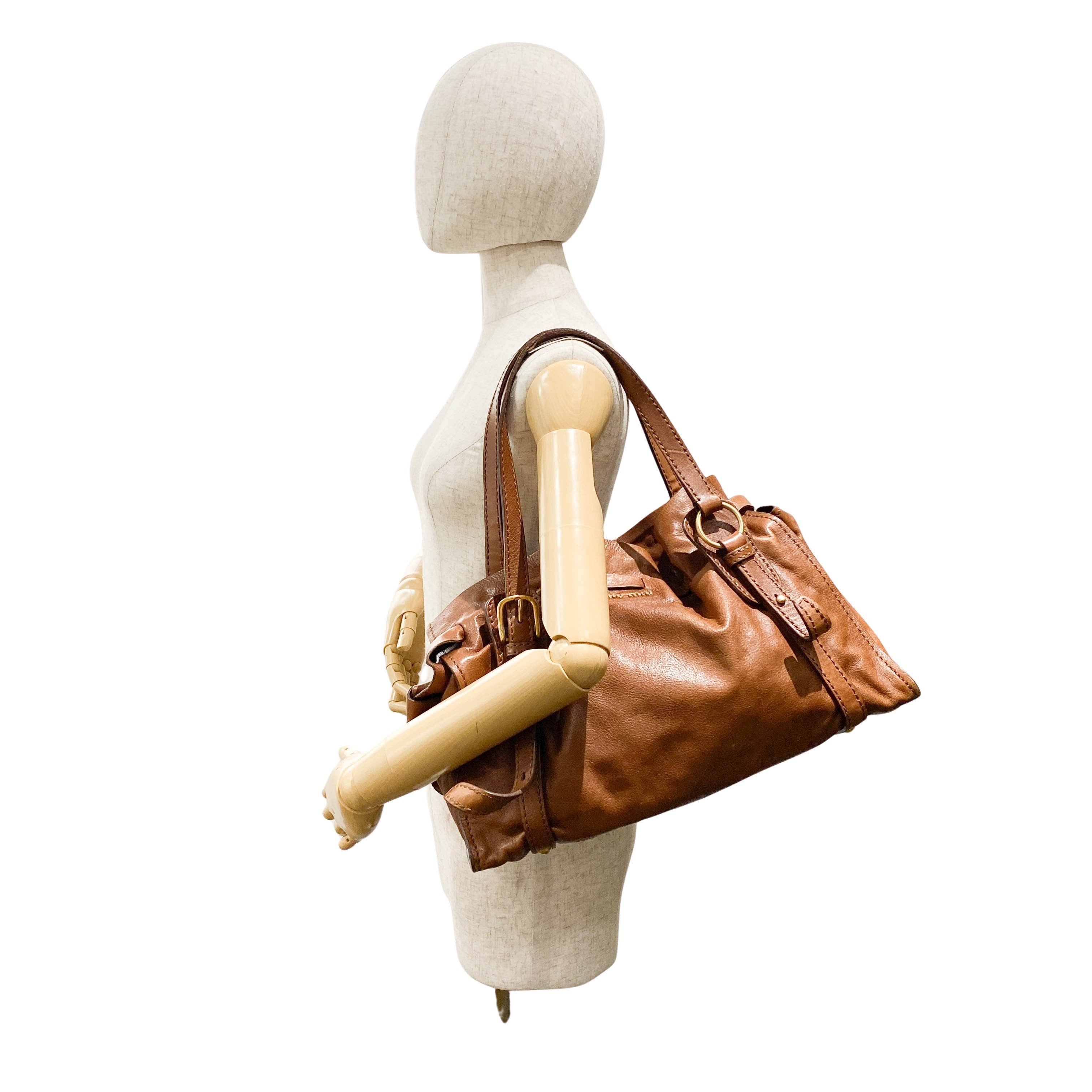 Brown Caramel Leather Shoulder Bag