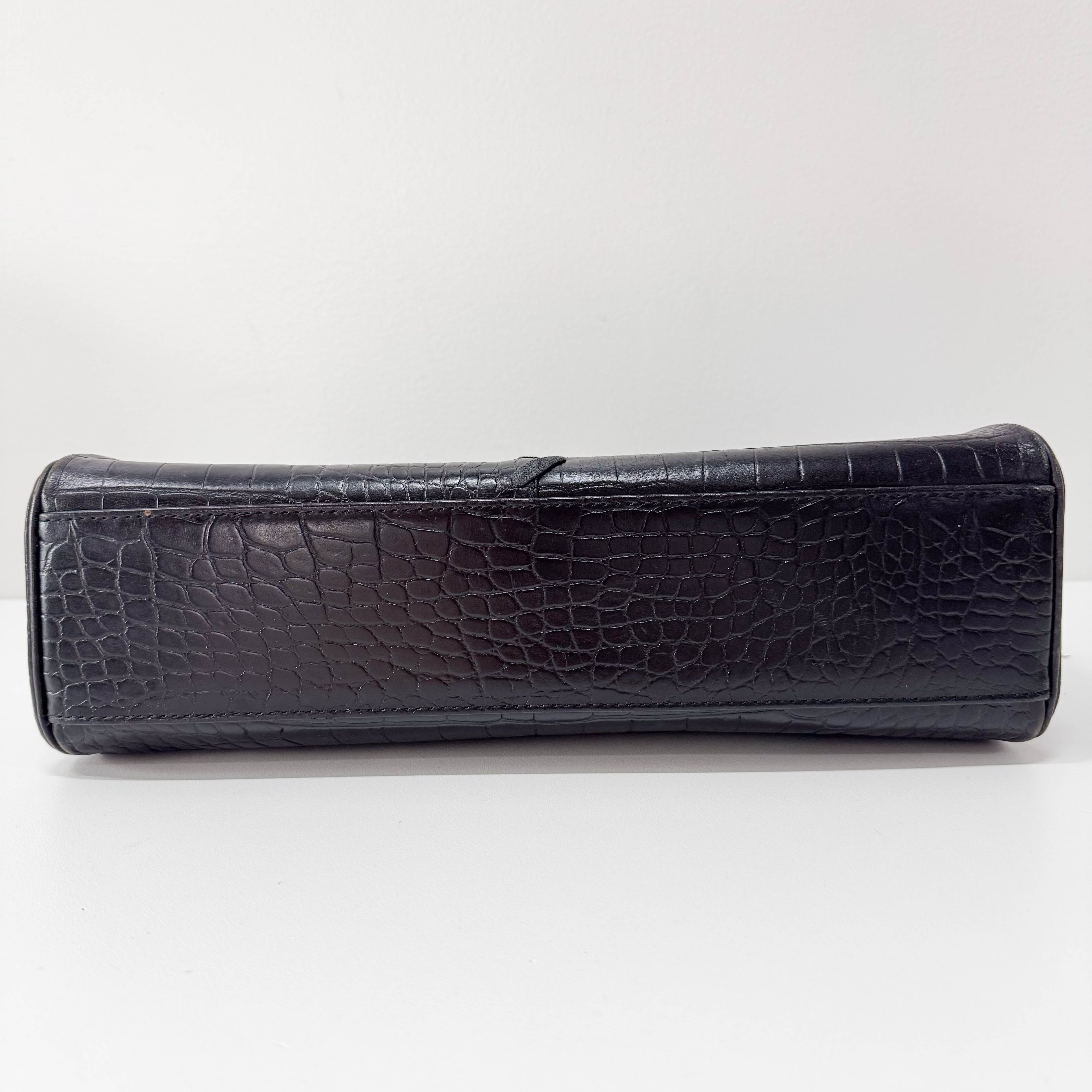 Black Croc Embossed Calfskin Leather Bag