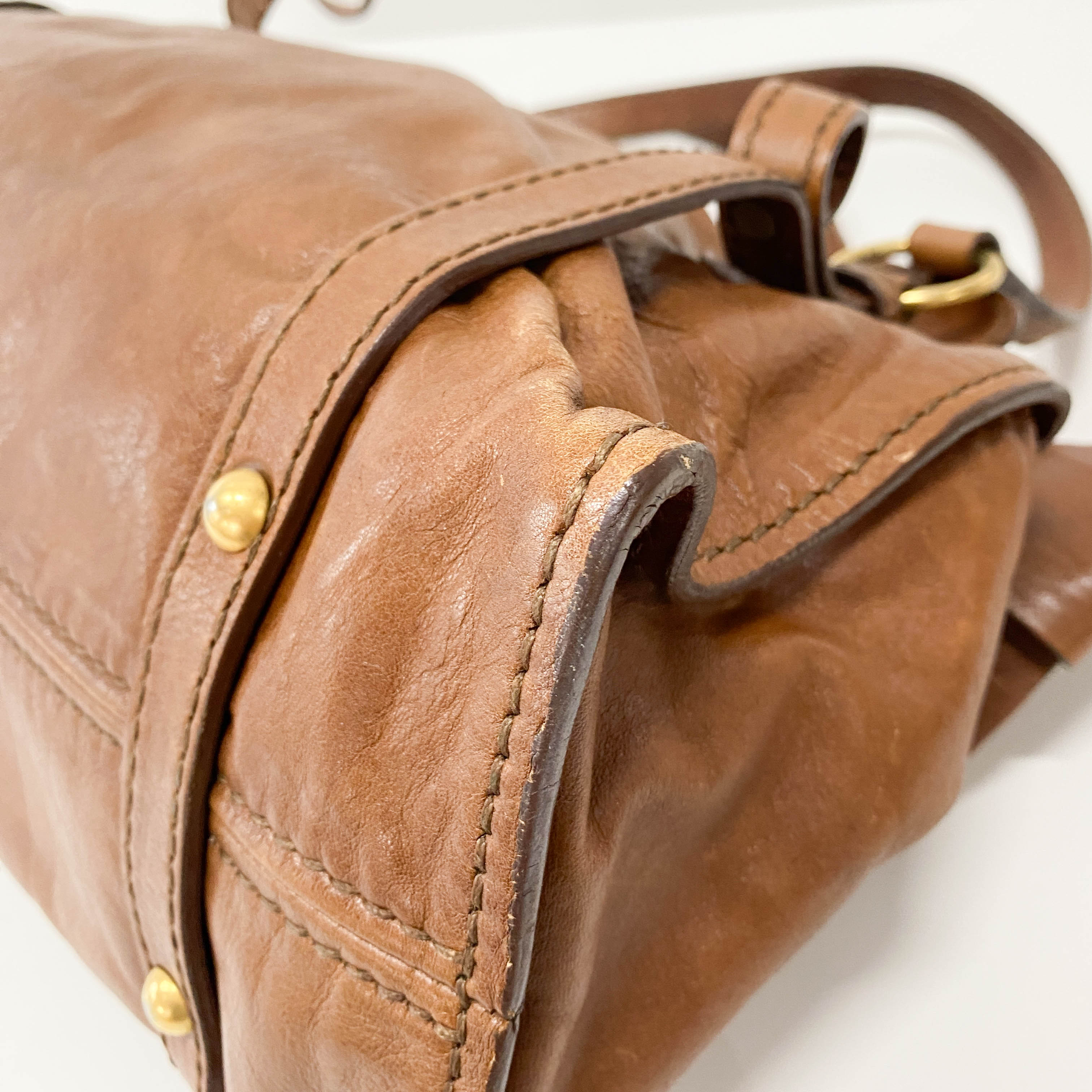 Brown Caramel Leather Shoulder Bag
