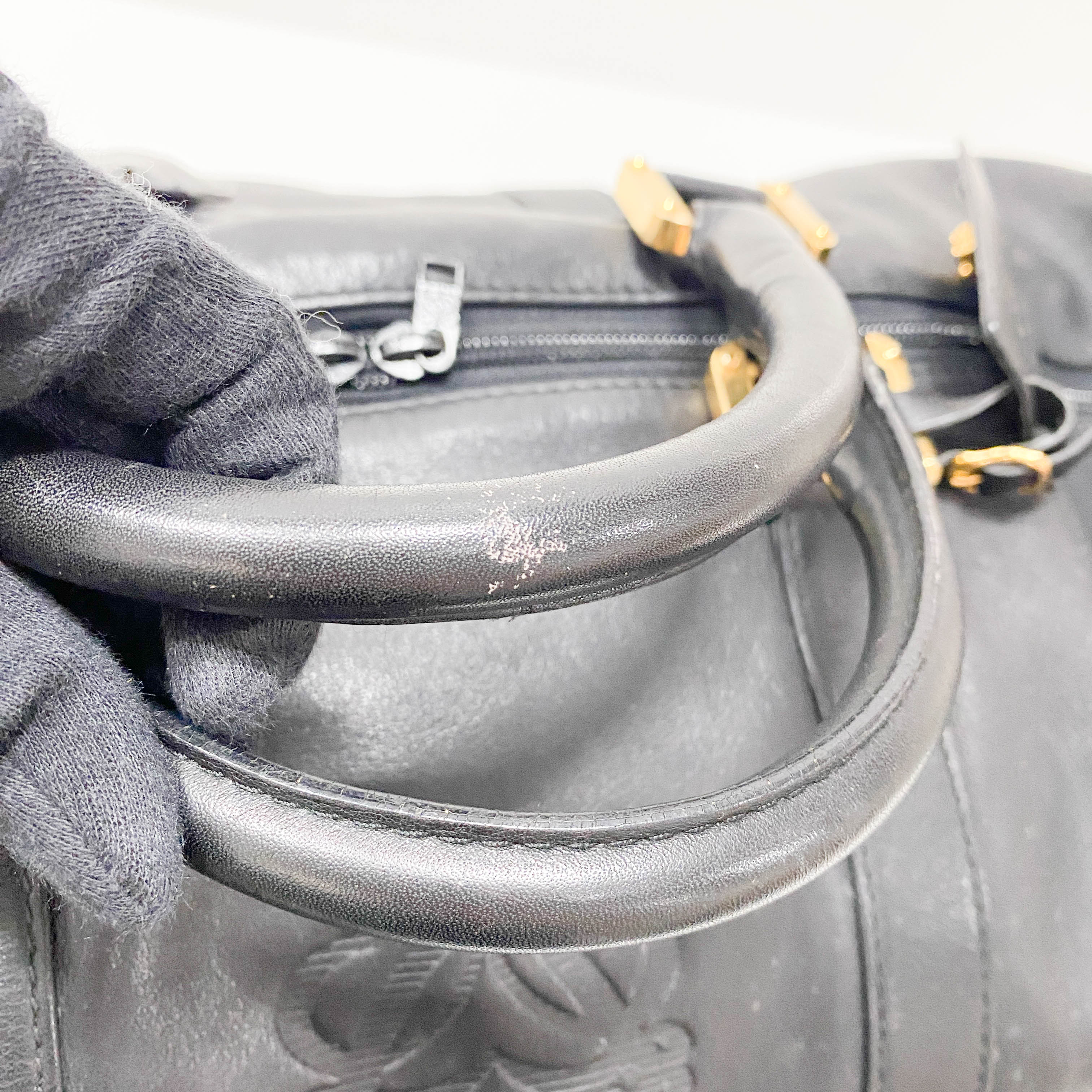 Anagram Black Leather Boston Travel Bag