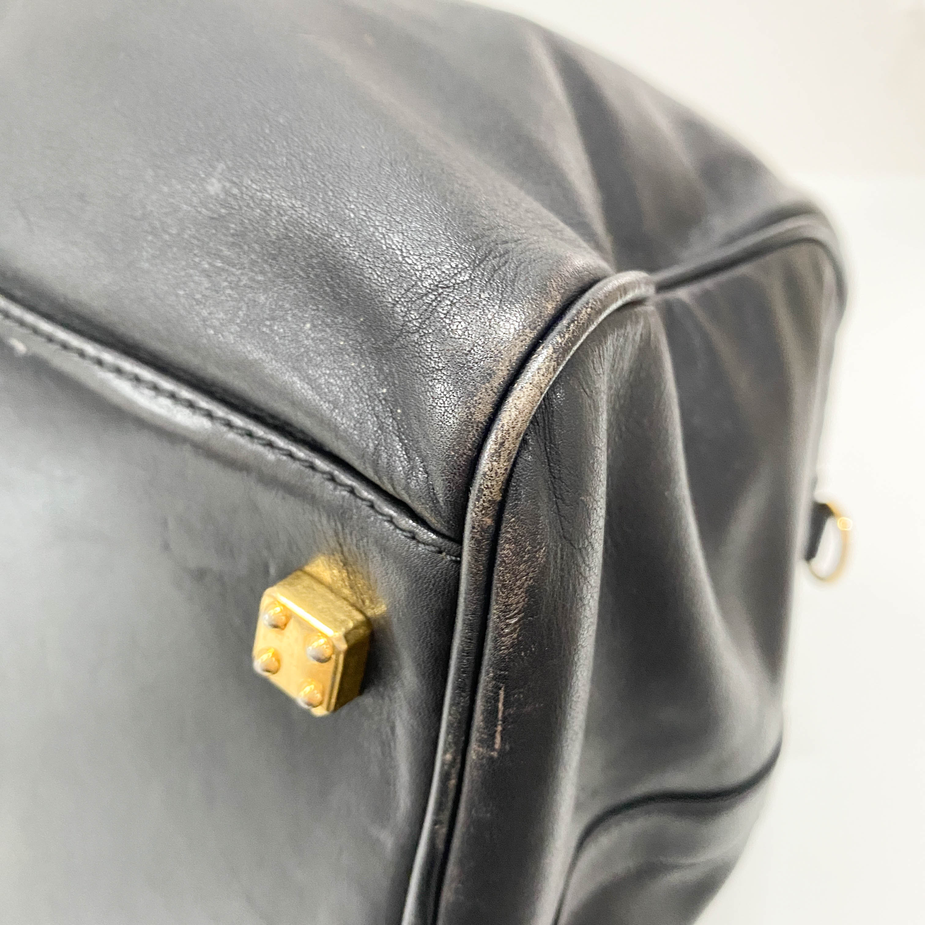 Anagram Black Leather Boston Travel Bag