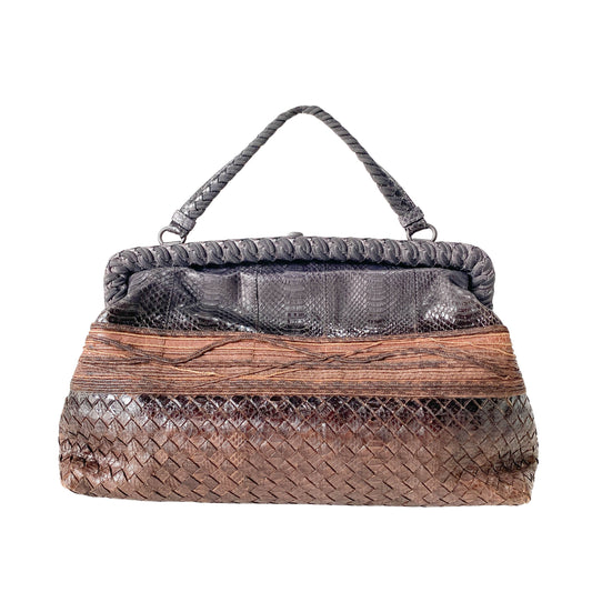 Brown Python Intrecciato Clasp Bag