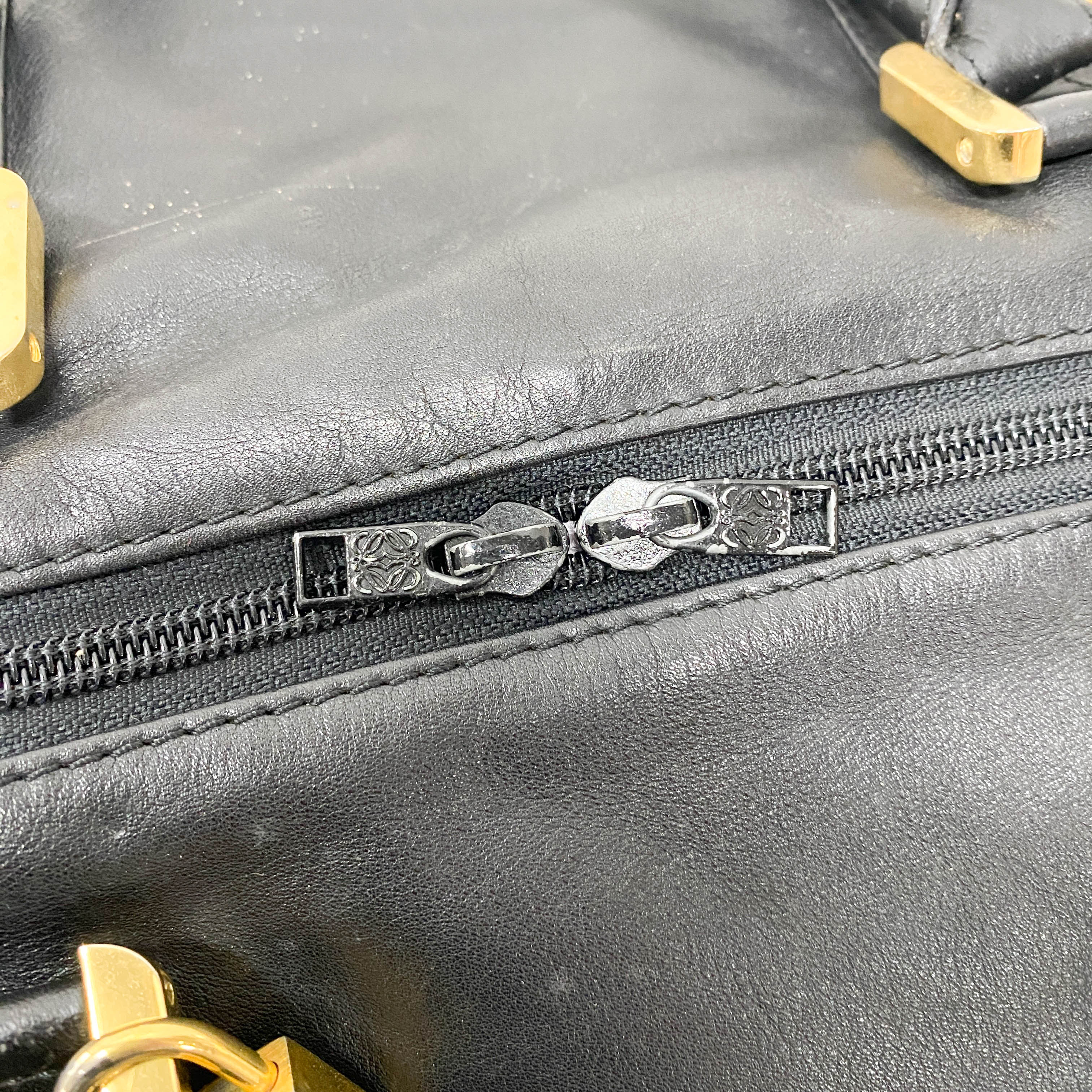 Anagram Black Leather Boston Travel Bag