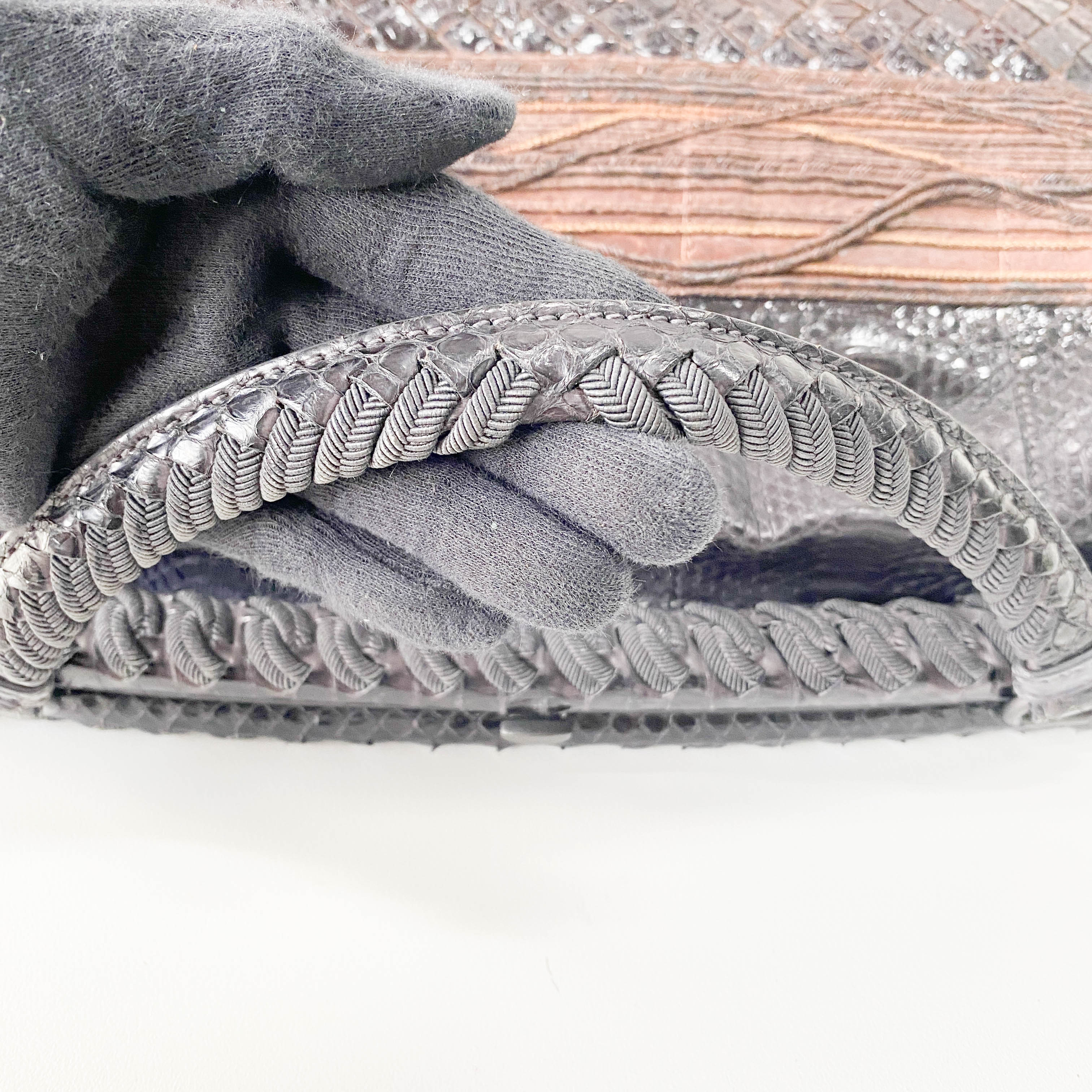 Brown Python Embossed Intrecciato Clasp Bag