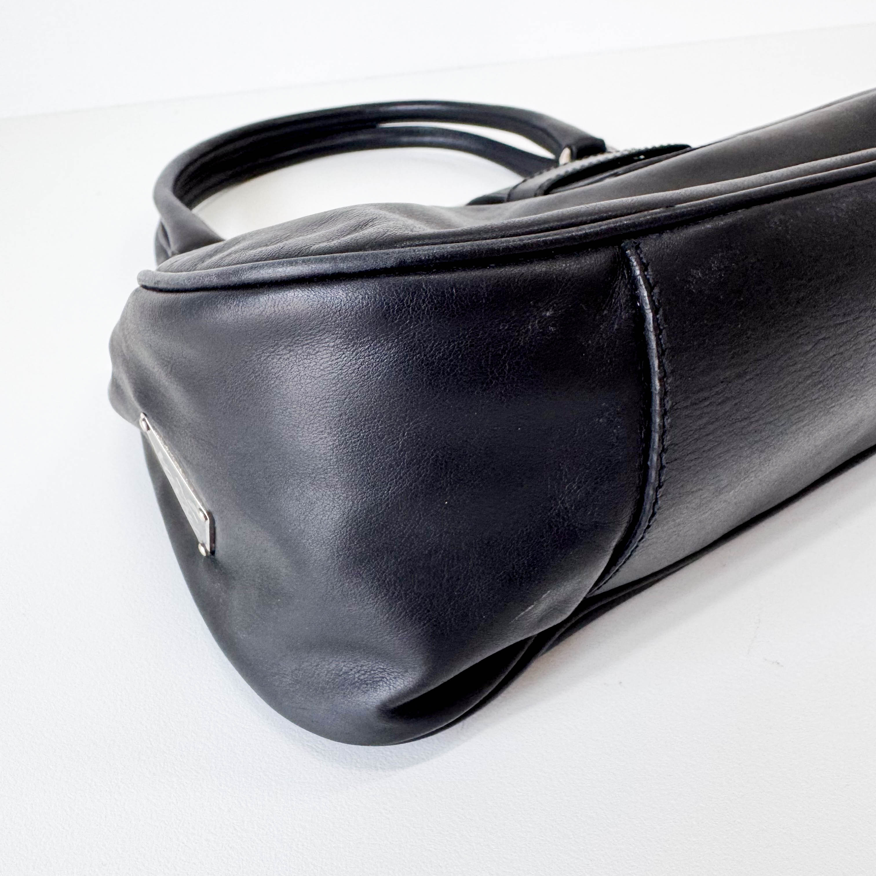 Belt Buckle Black Leather Shoulder Bag