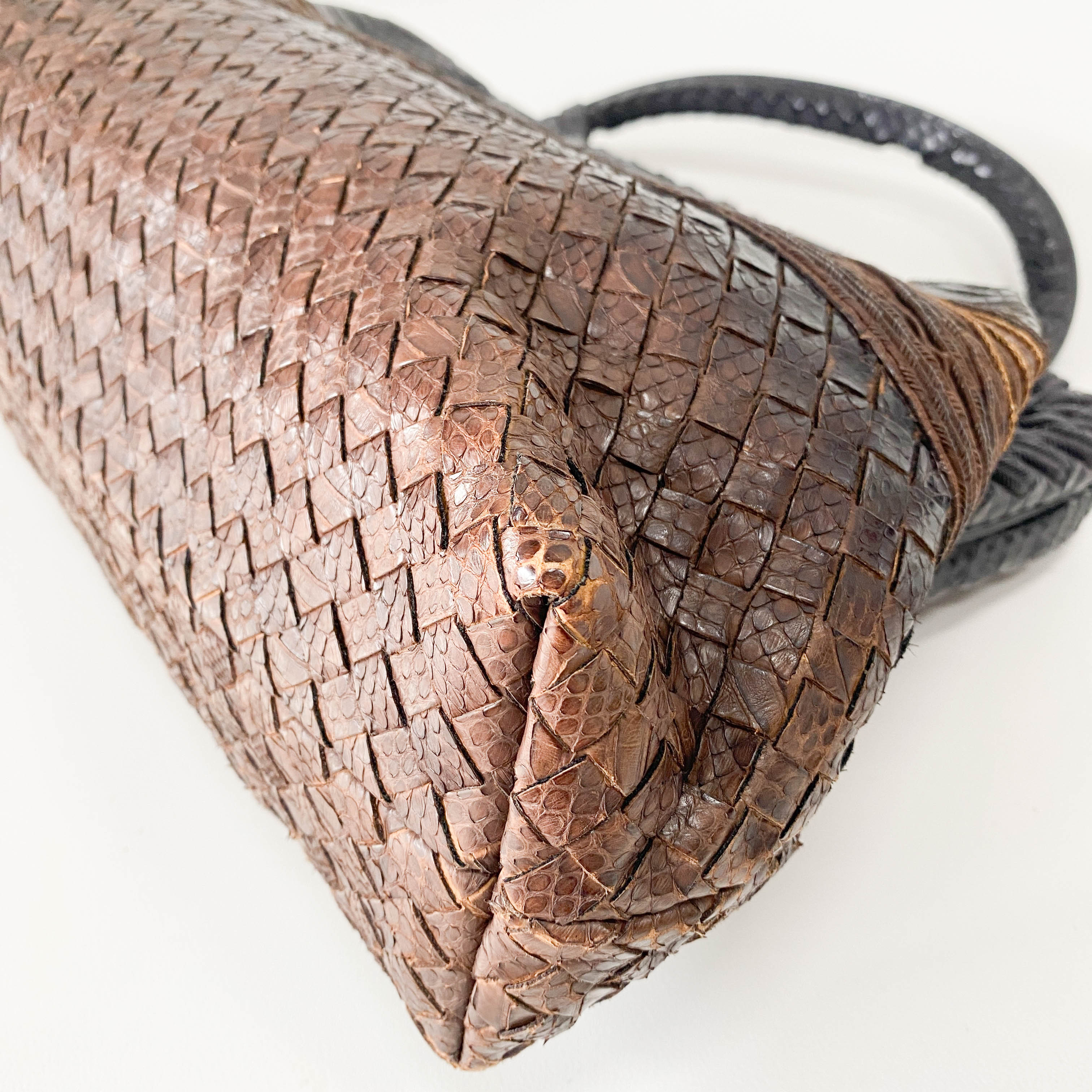 Brown Python Embossed Intrecciato Clasp Bag