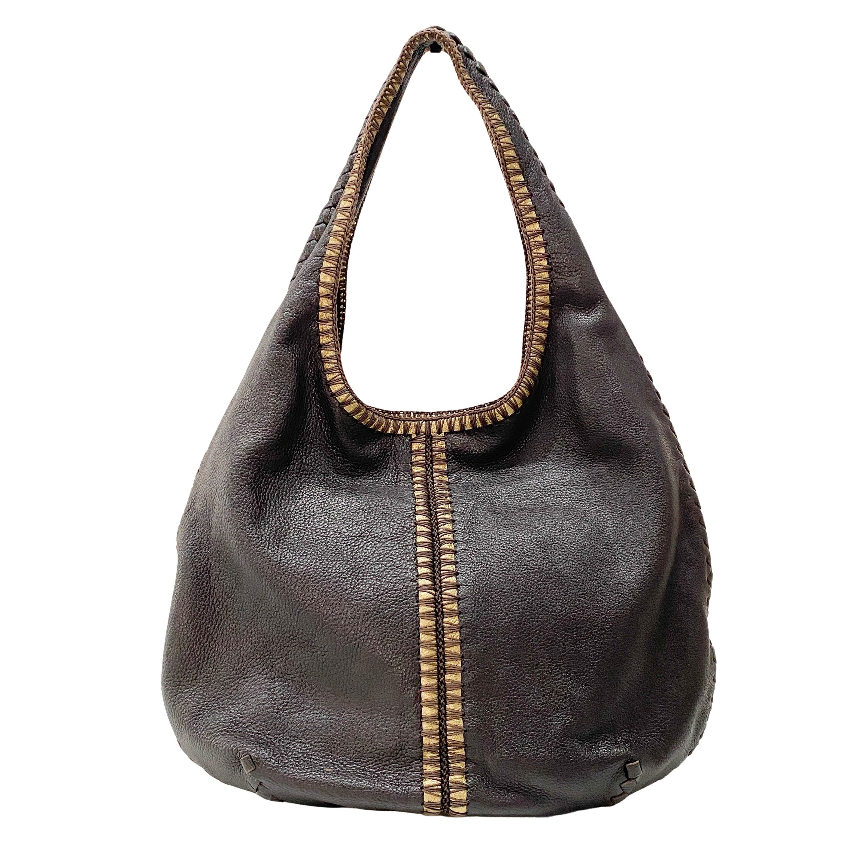 Intrecciato Brown Leather Hobo Shoulder Bag