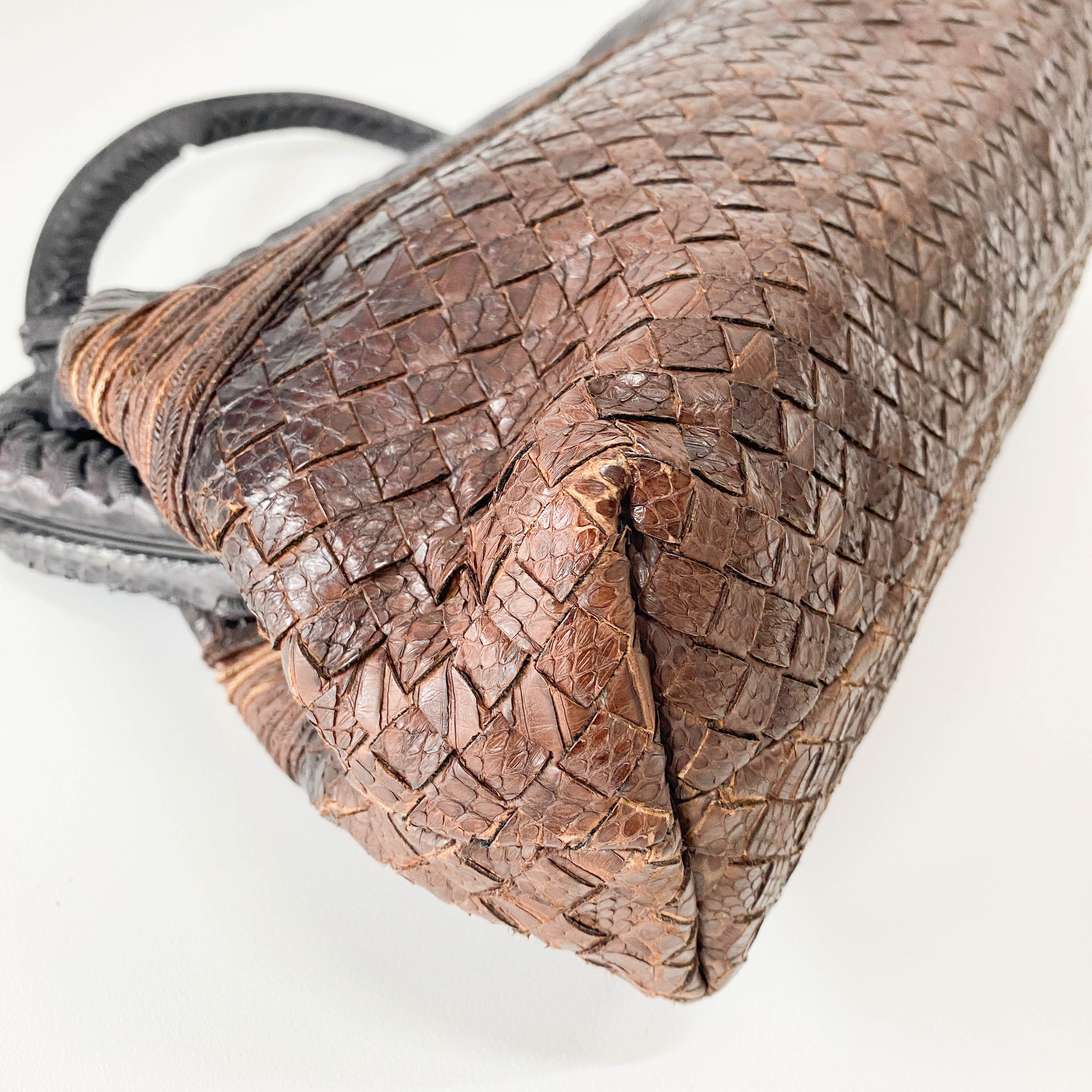Brown Python Embossed Intrecciato Clasp Bag