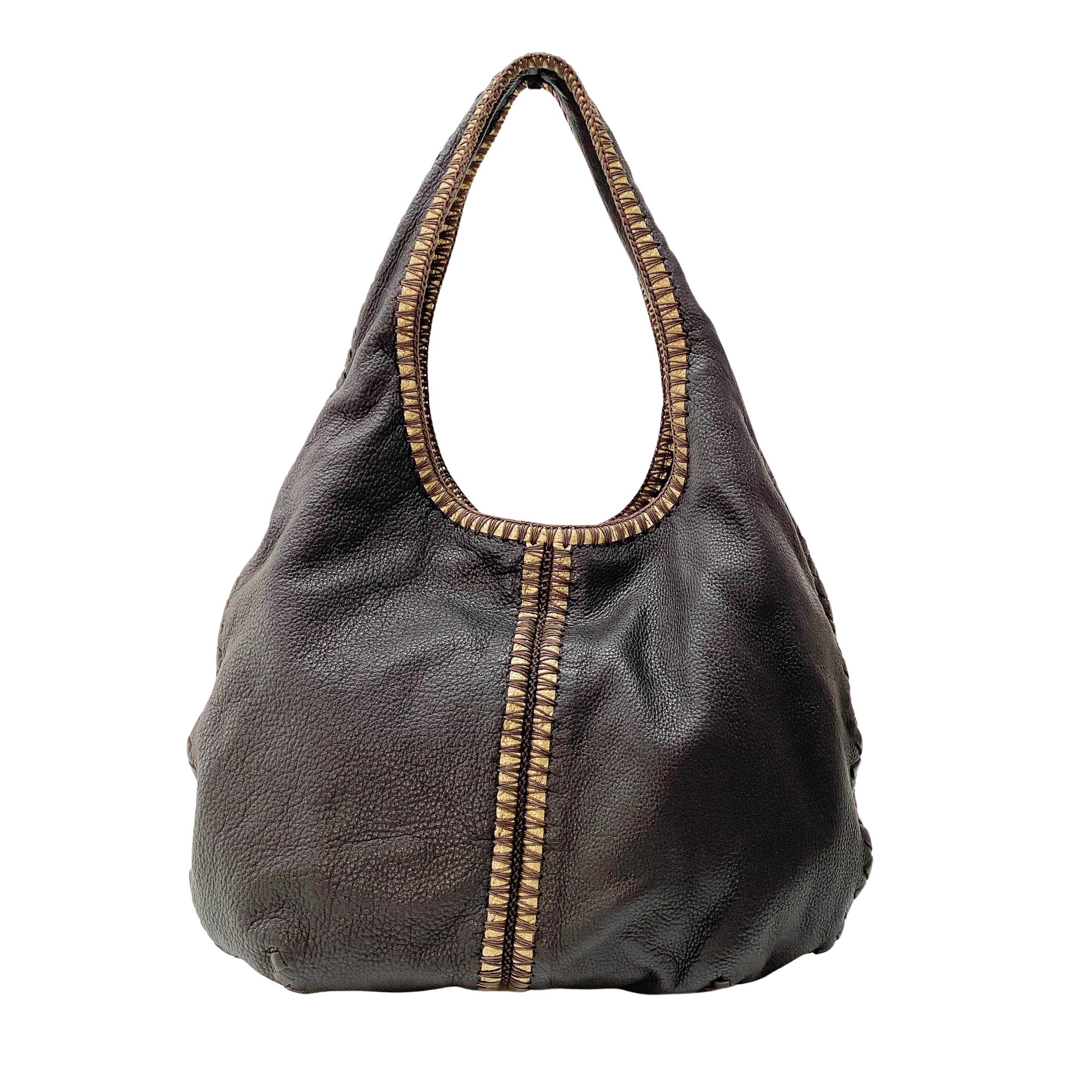 Intrecciato Brown Leather Hobo Shoulder Bag