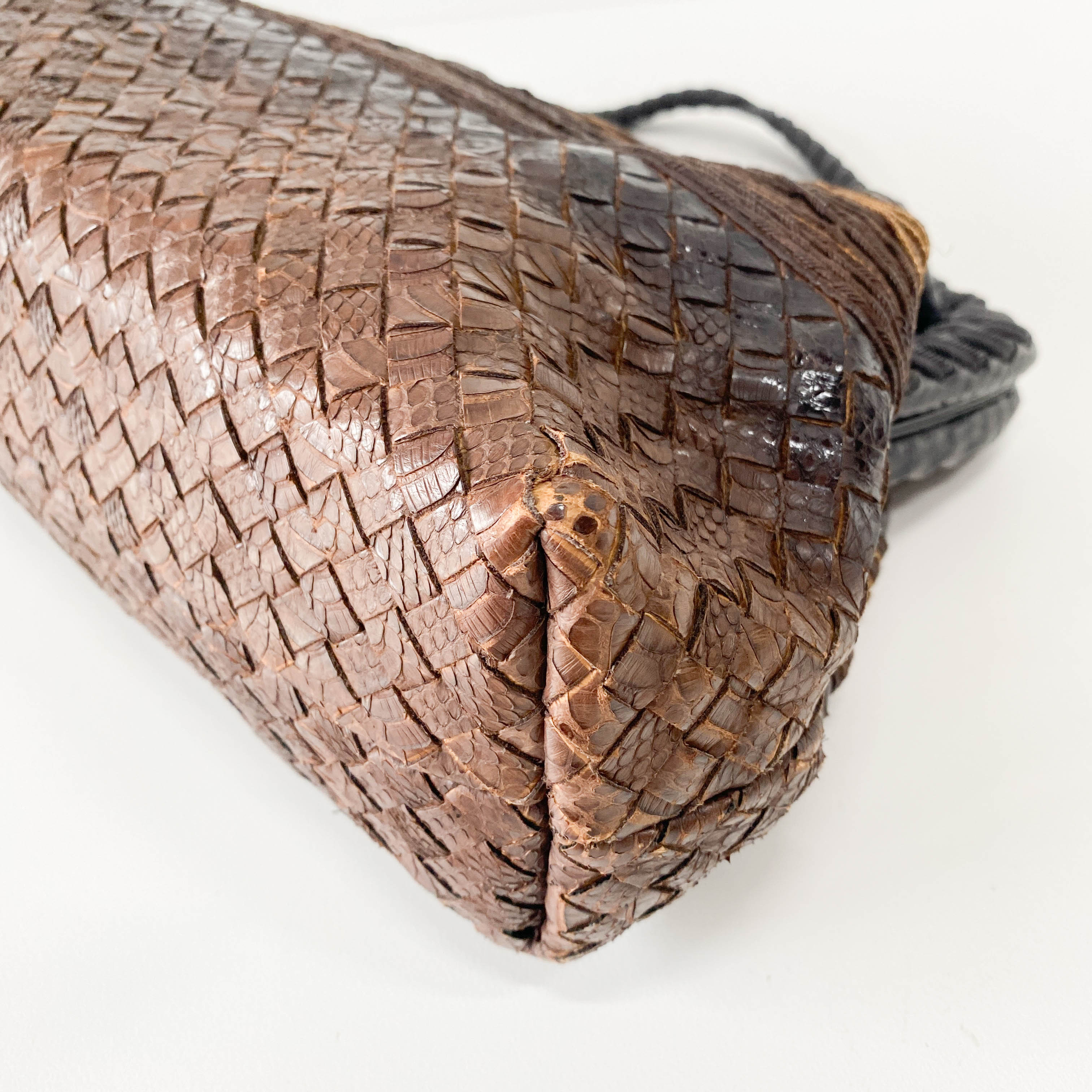 Brown Python Embossed Intrecciato Clasp Bag