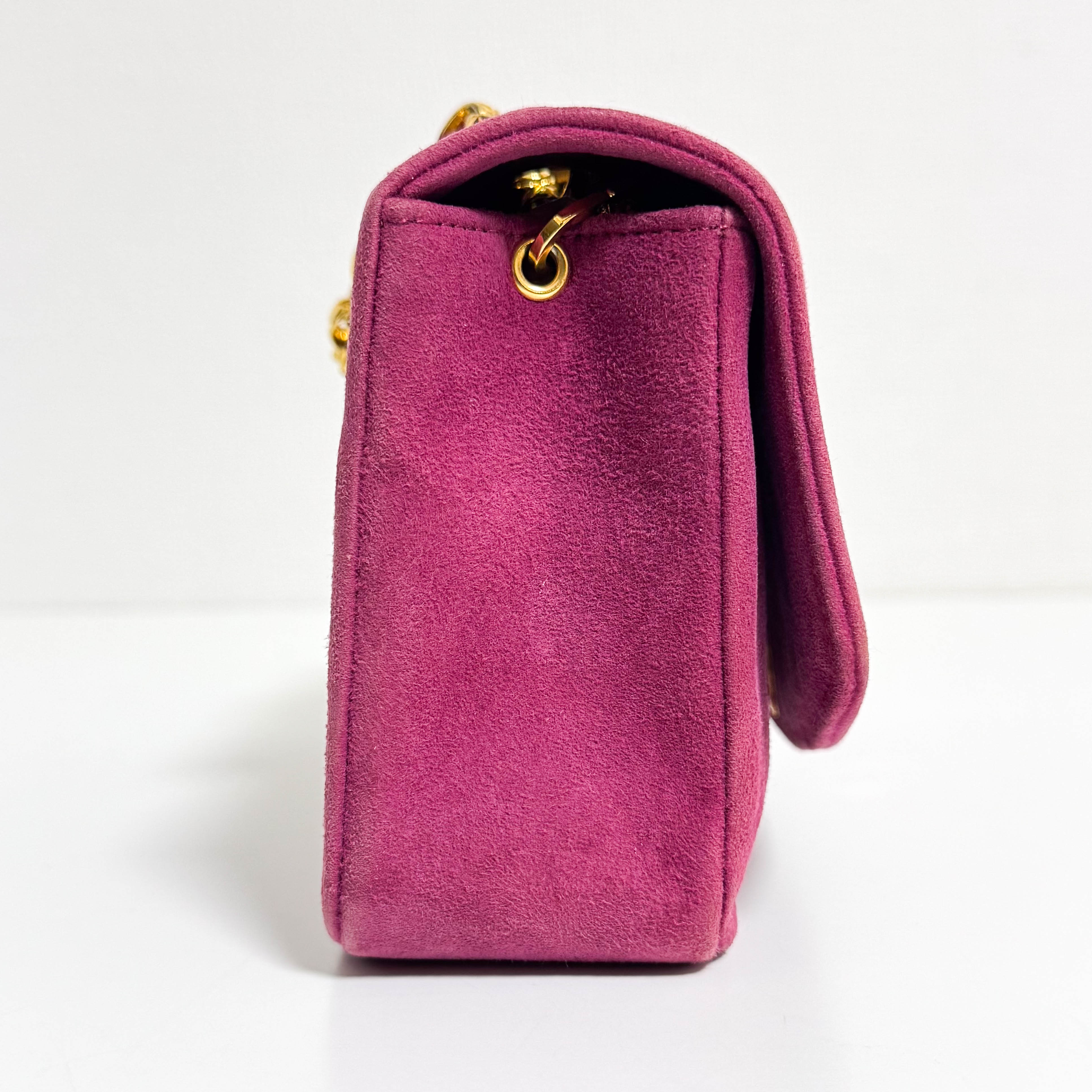 Diana Purple Suede Quilted Single Flap Bijoux Chain Shoulder Bag