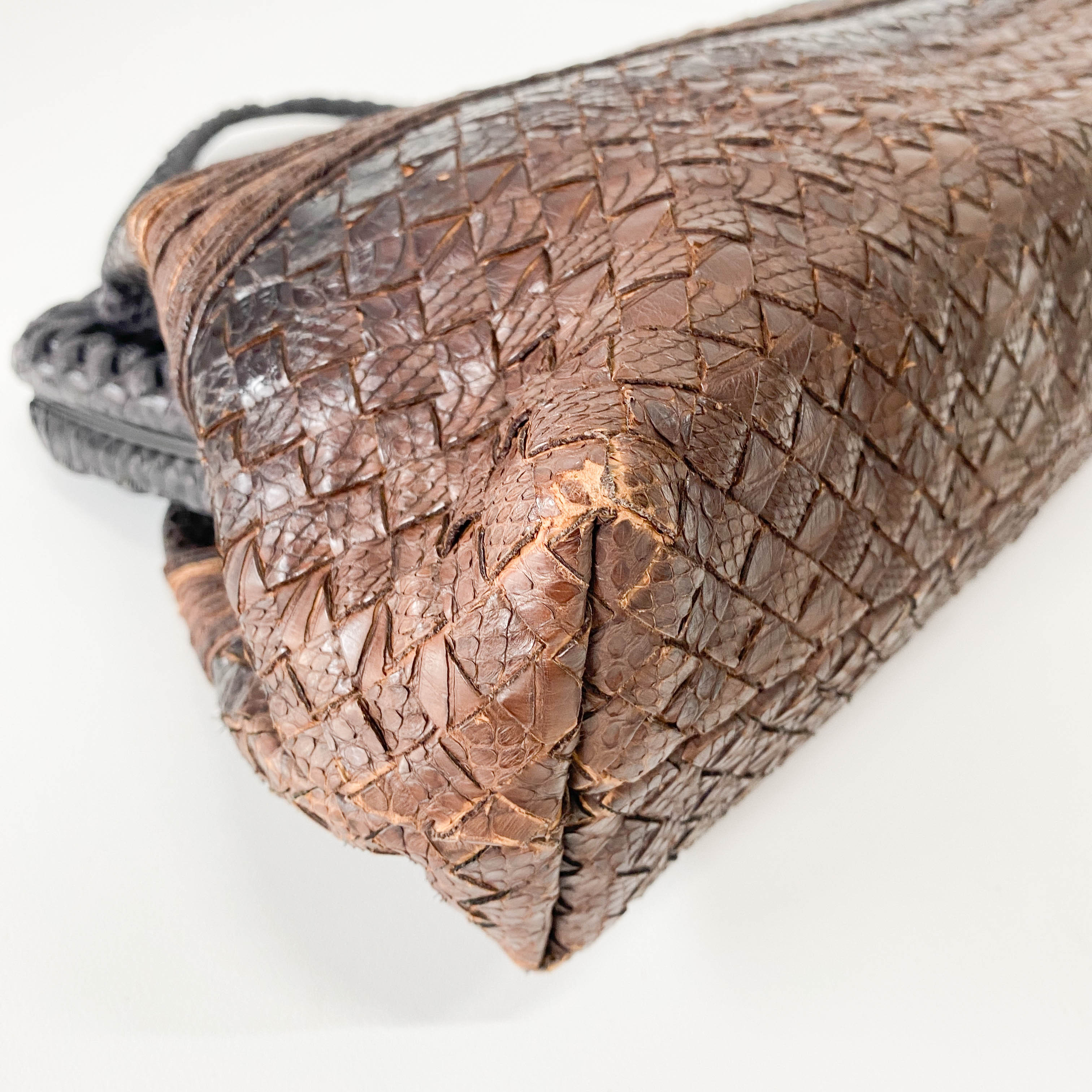 Brown Python Embossed Intrecciato Clasp Bag