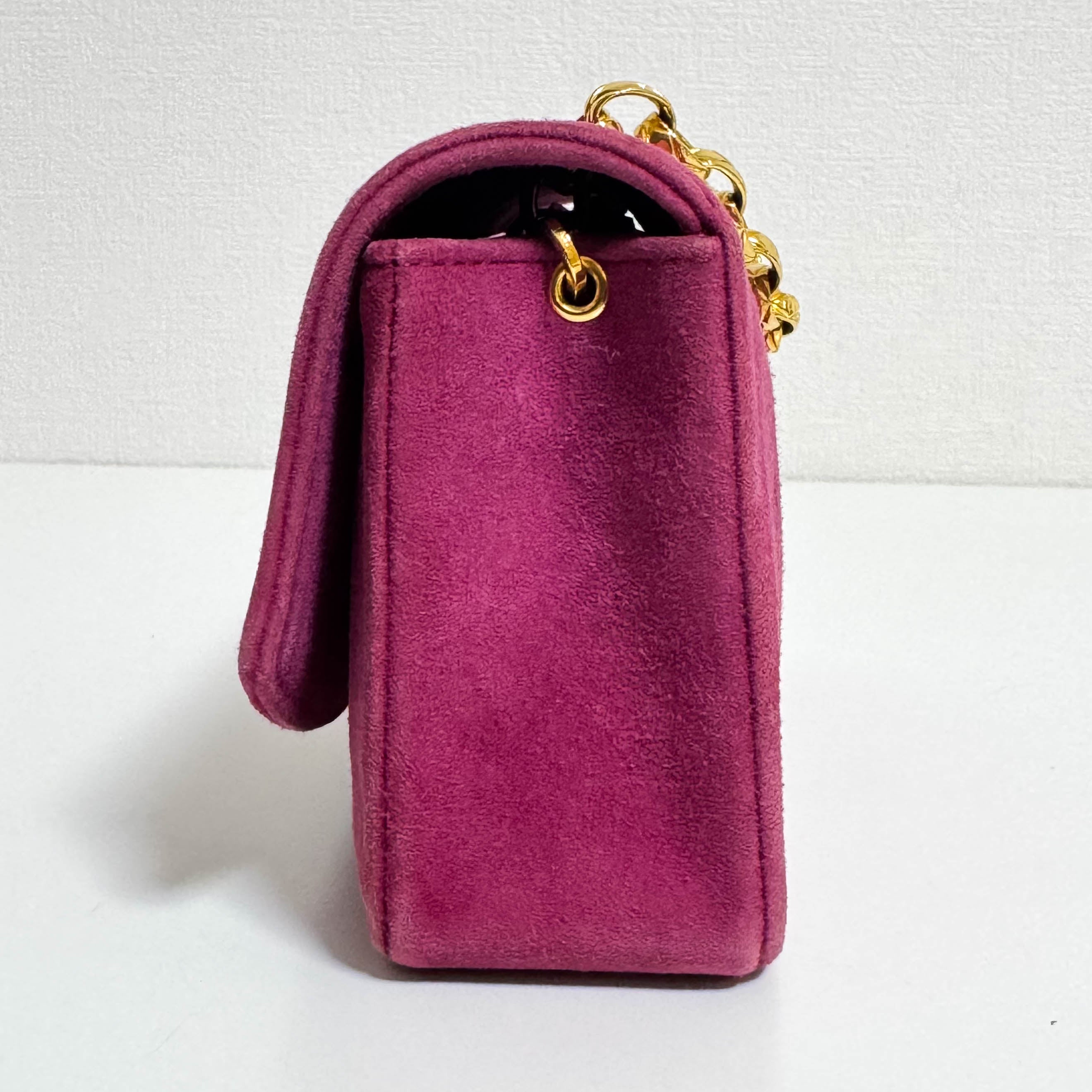 Diana Purple Suede Quilted Single Flap Bijoux Chain Shoulder Bag