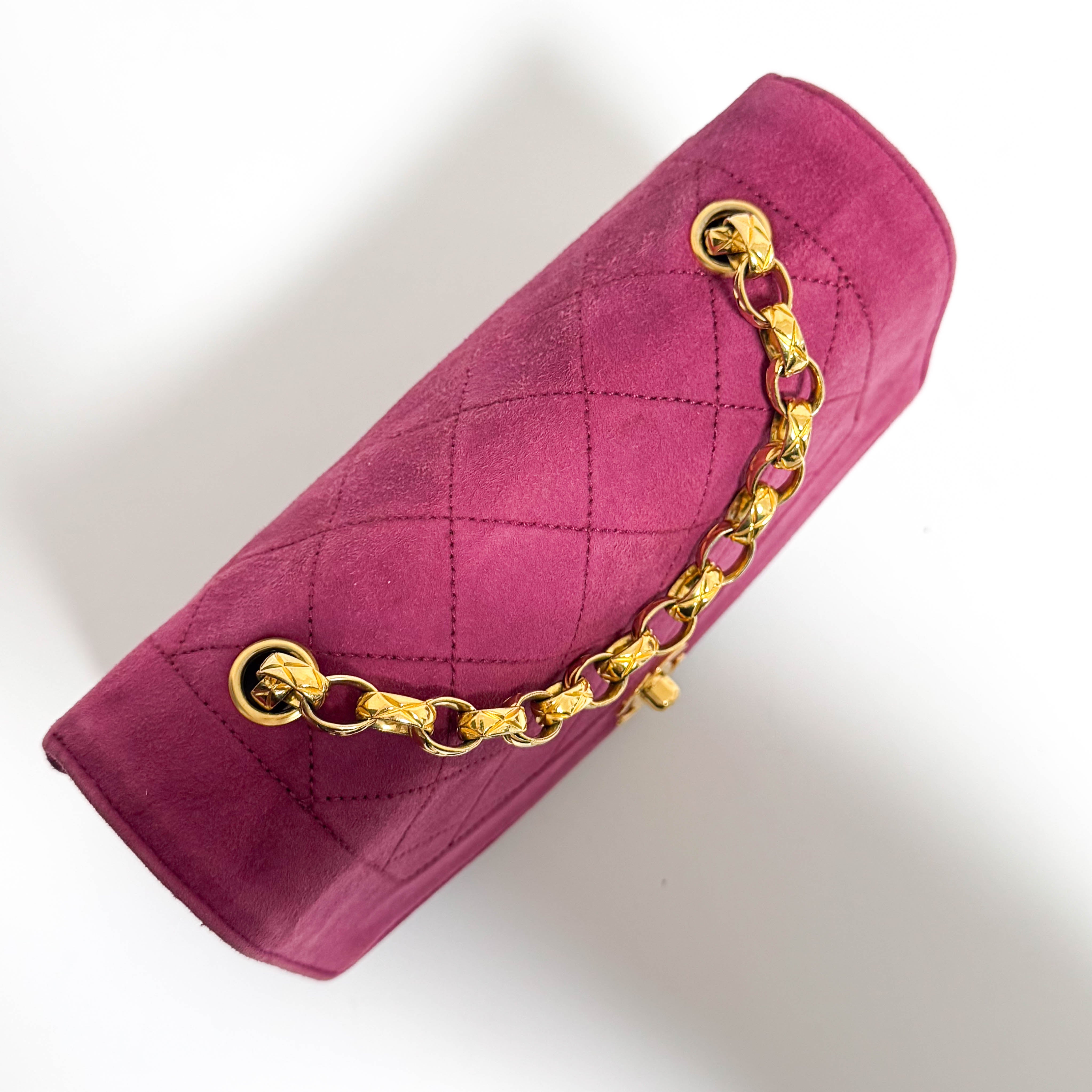 Diana Purple Suede Quilted Single Flap Bijoux Chain Shoulder Bag