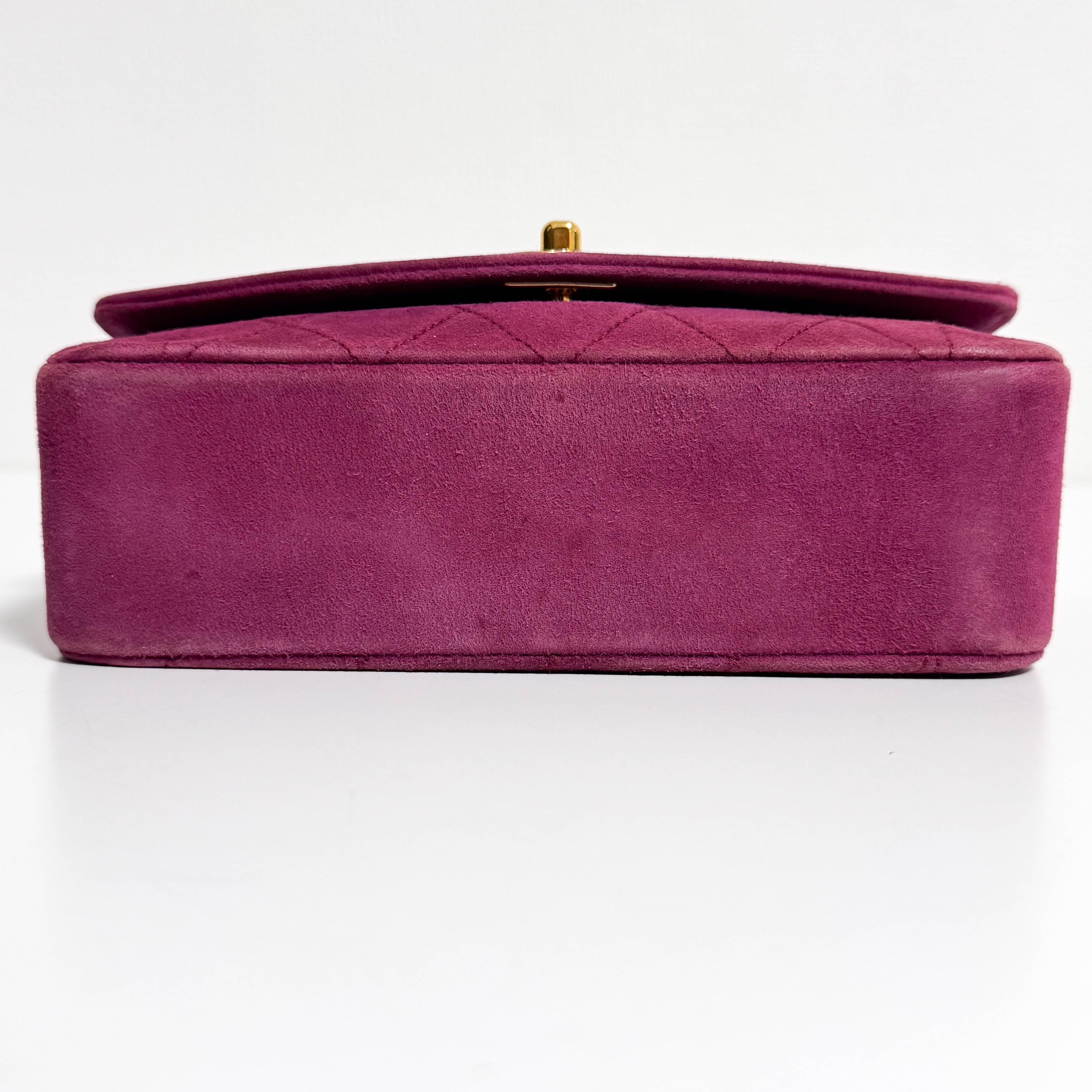 Diana Purple Suede Quilted Single Flap Bijoux Chain Shoulder Bag