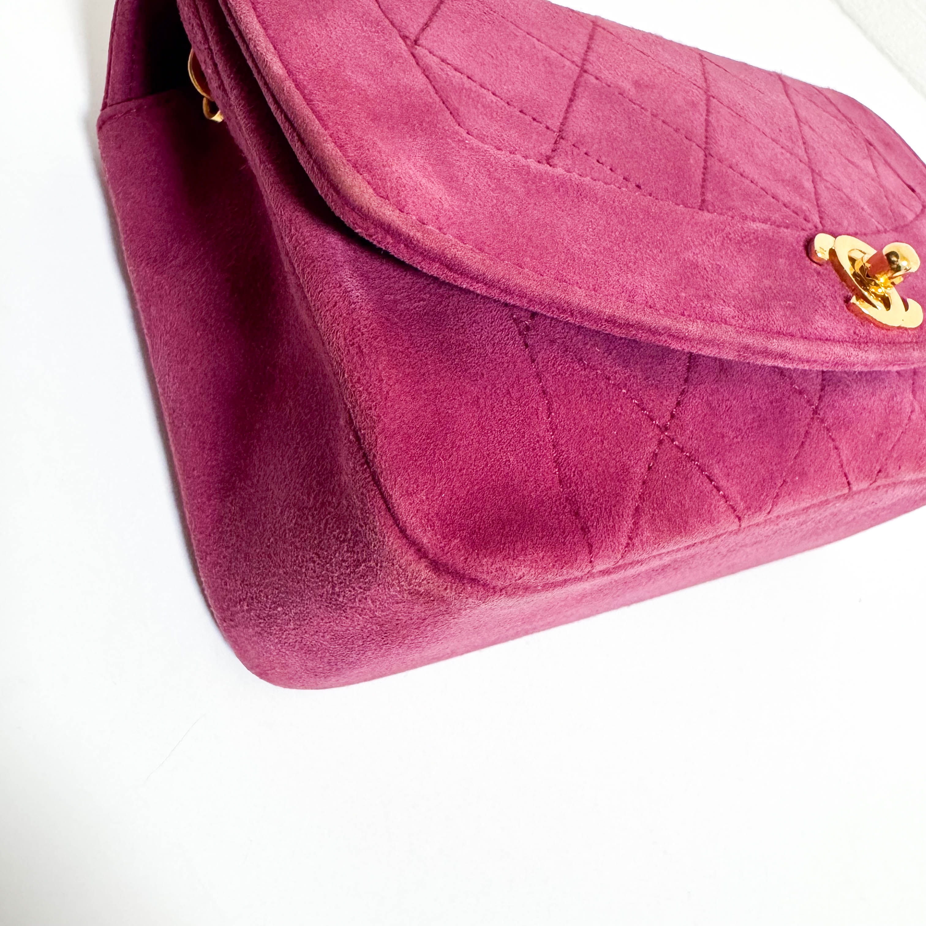 Diana Purple Suede Quilted Single Flap Bijoux Chain Shoulder Bag