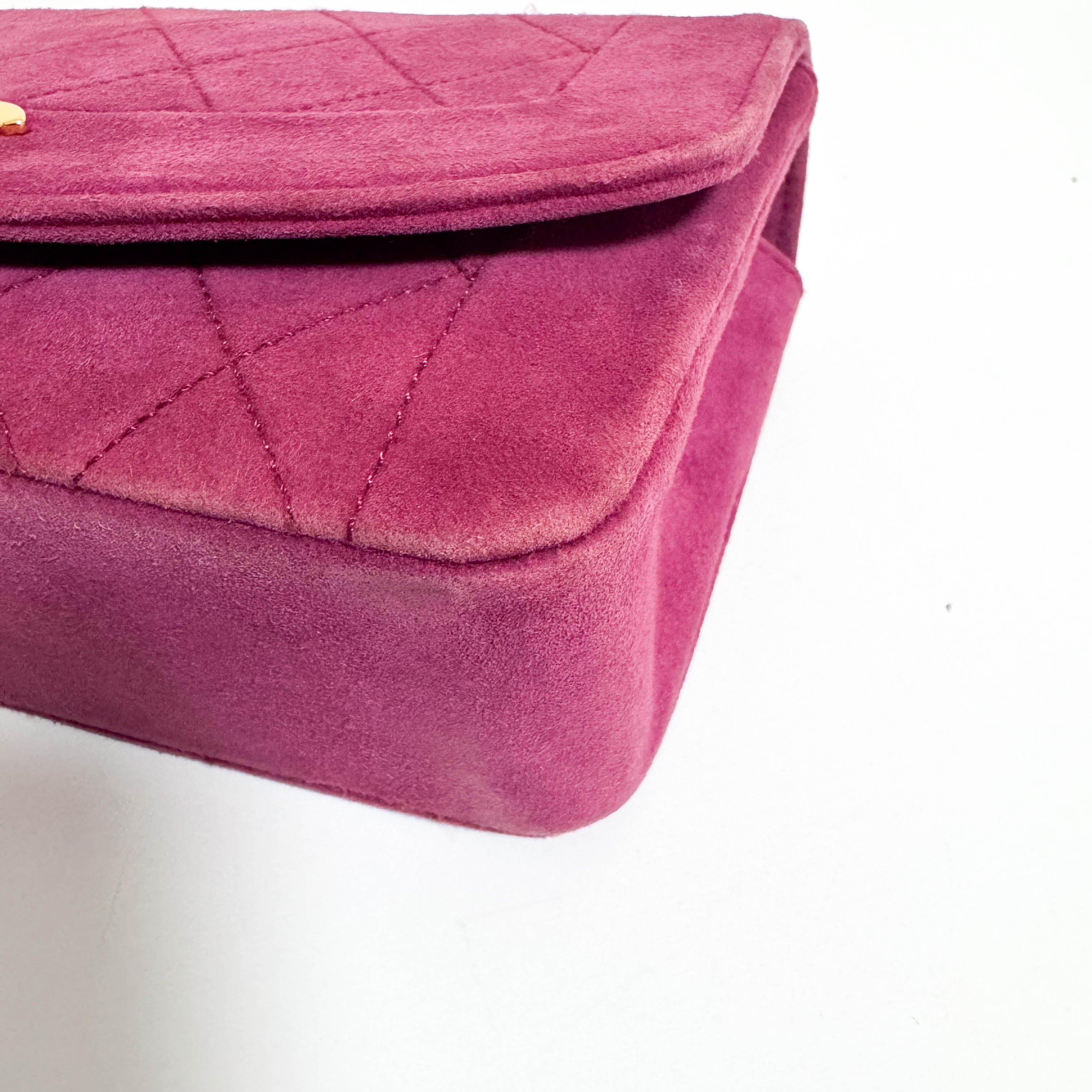 Diana Purple Suede Quilted Single Flap Bijoux Chain Shoulder Bag
