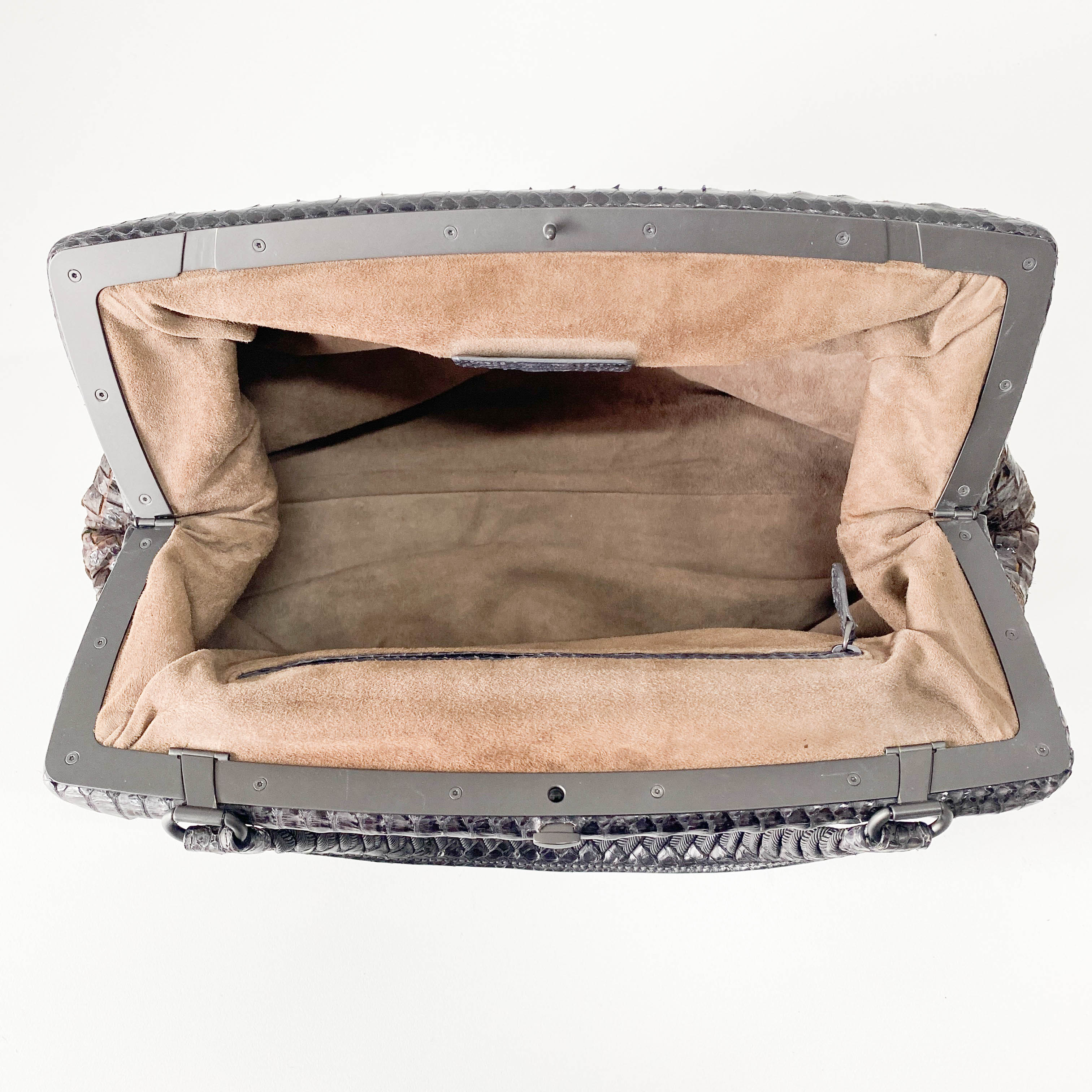 Brown Python Embossed Intrecciato Clasp Bag