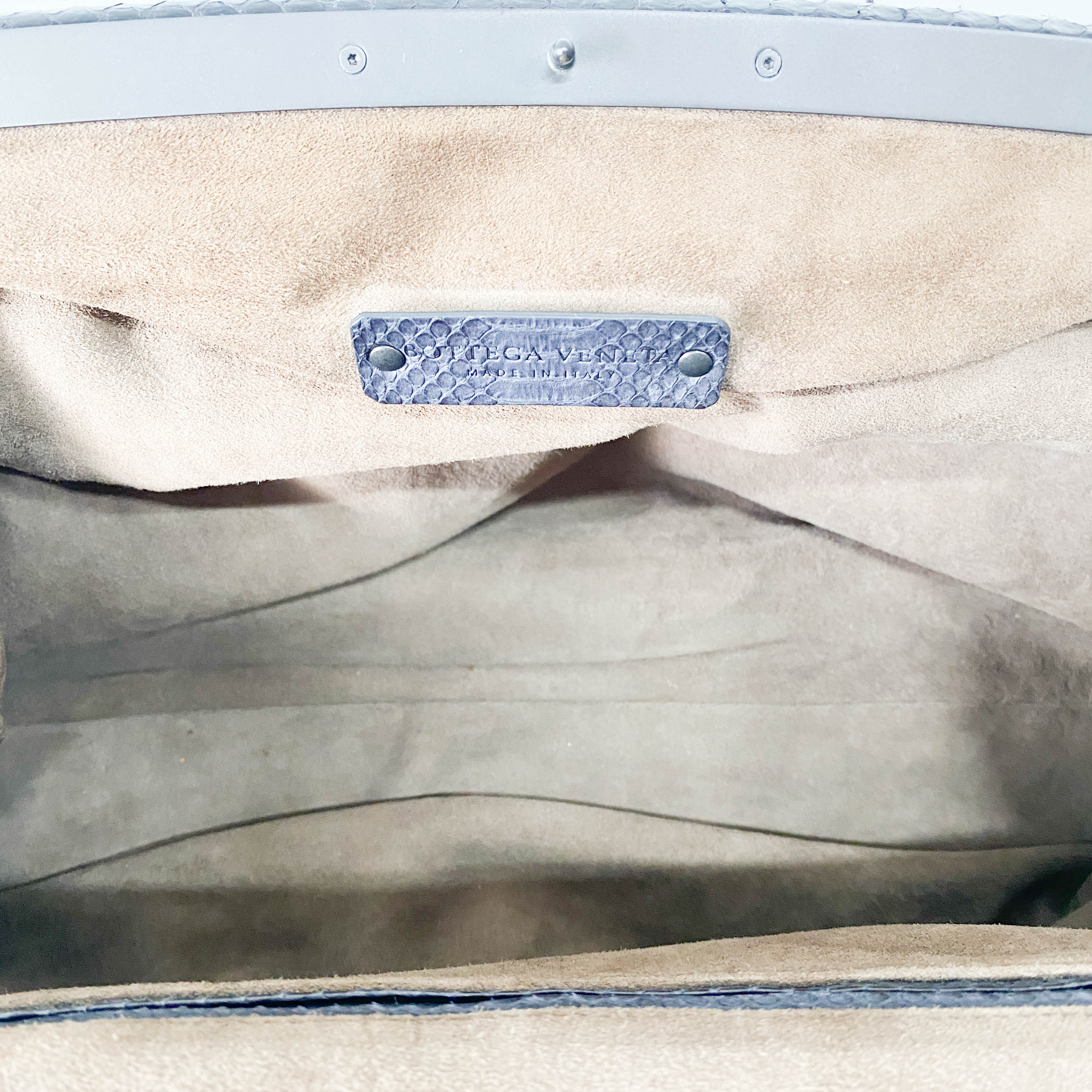 Brown Python Embossed Intrecciato Clasp Bag