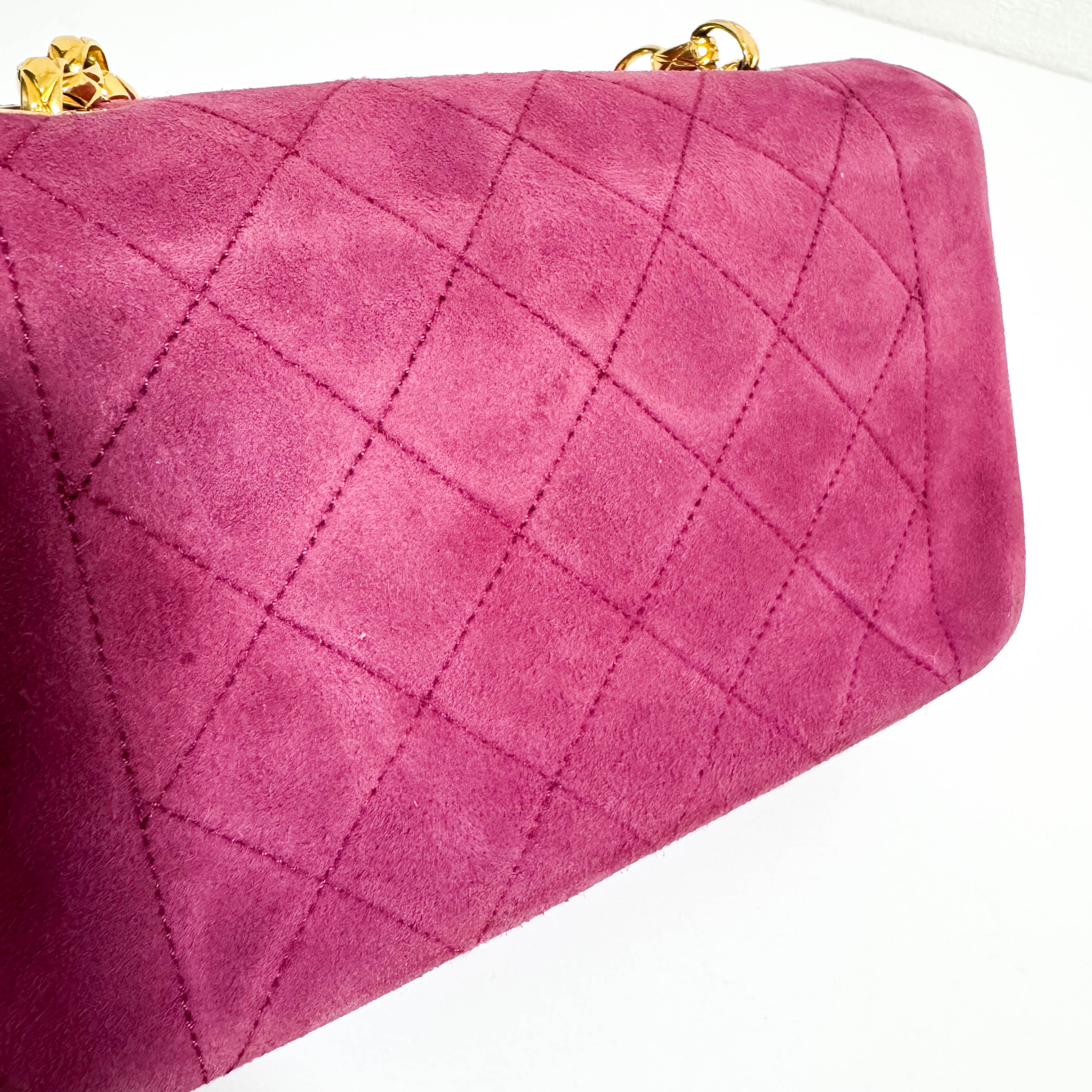 Diana Purple Suede Quilted Single Flap Bijoux Chain Shoulder Bag