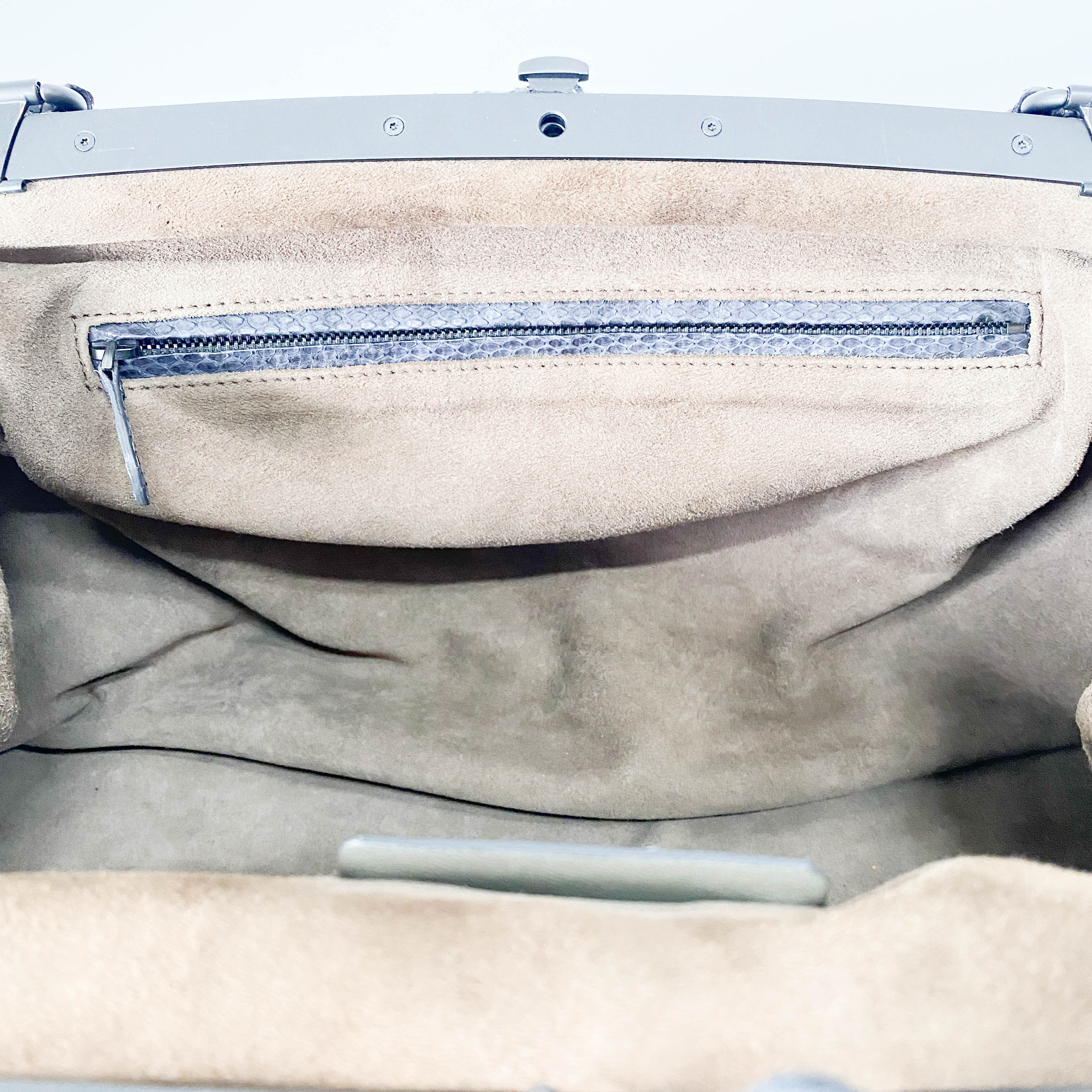 Brown Python Embossed Intrecciato Clasp Bag