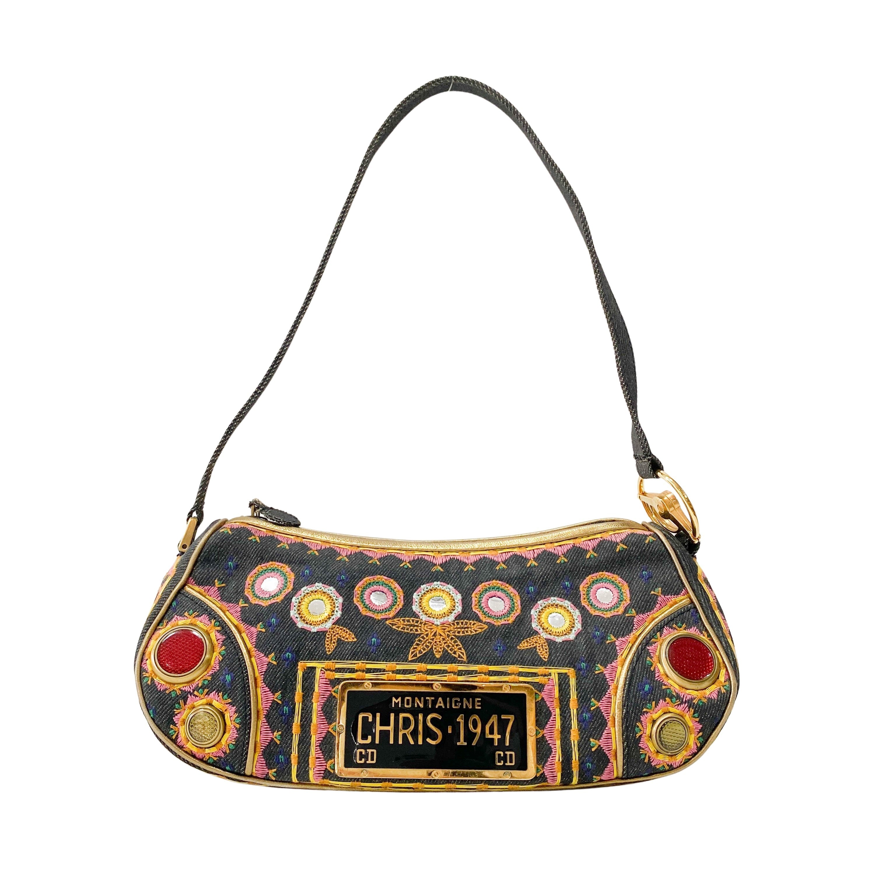 Denim Embroidered Cadillac Shoulder Bag