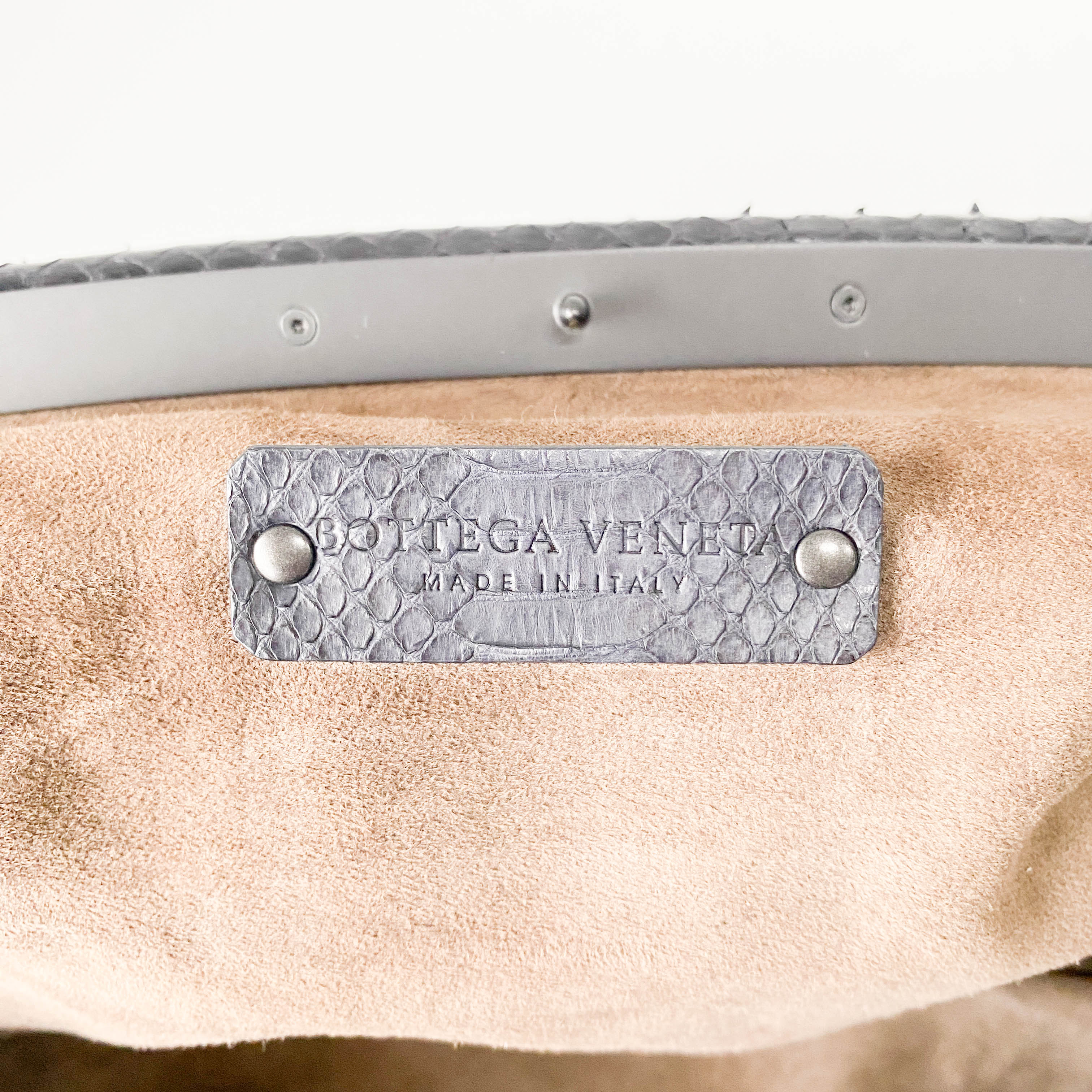 Brown Python Embossed Intrecciato Clasp Bag