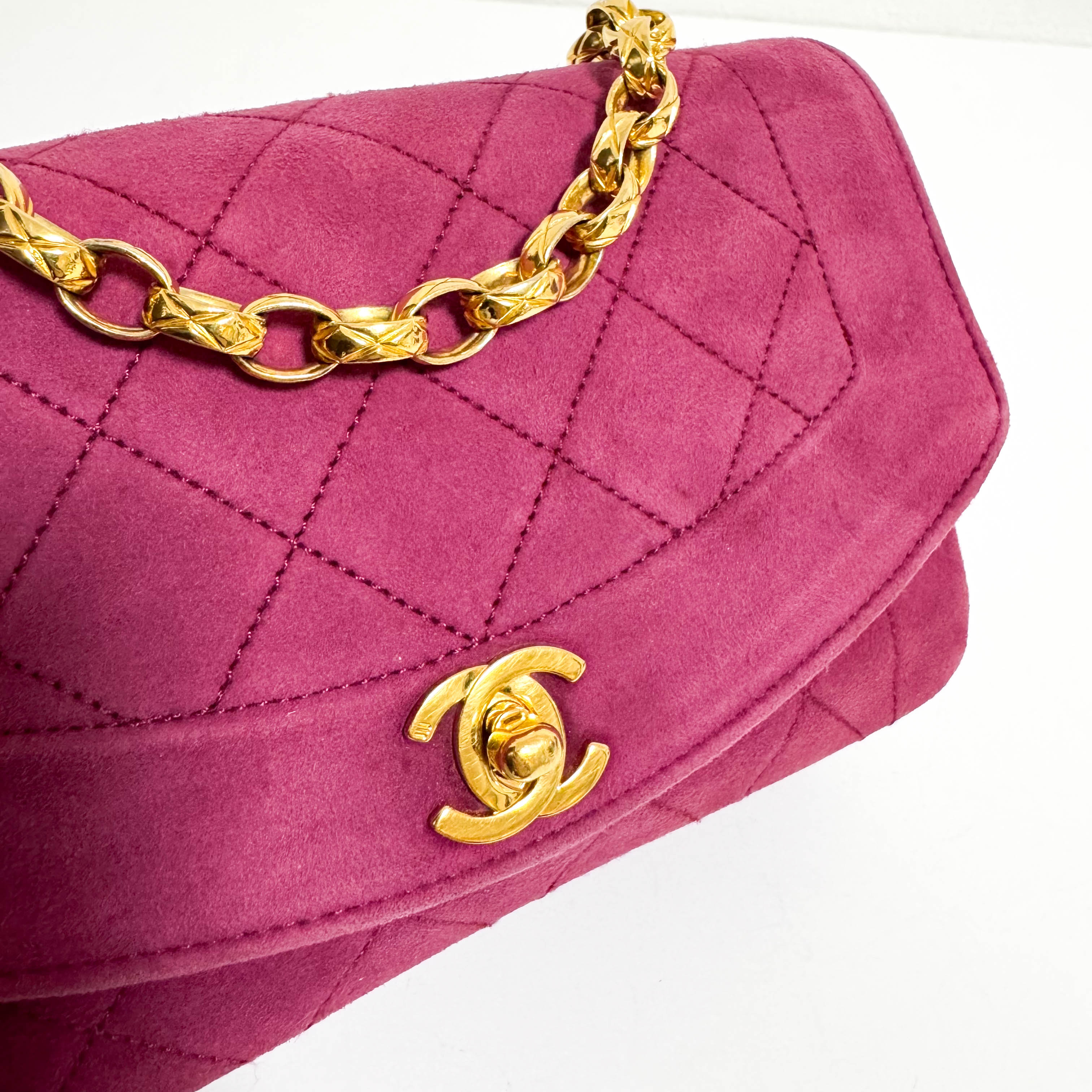 Diana Purple Suede Quilted Single Flap Bijoux Chain Shoulder Bag