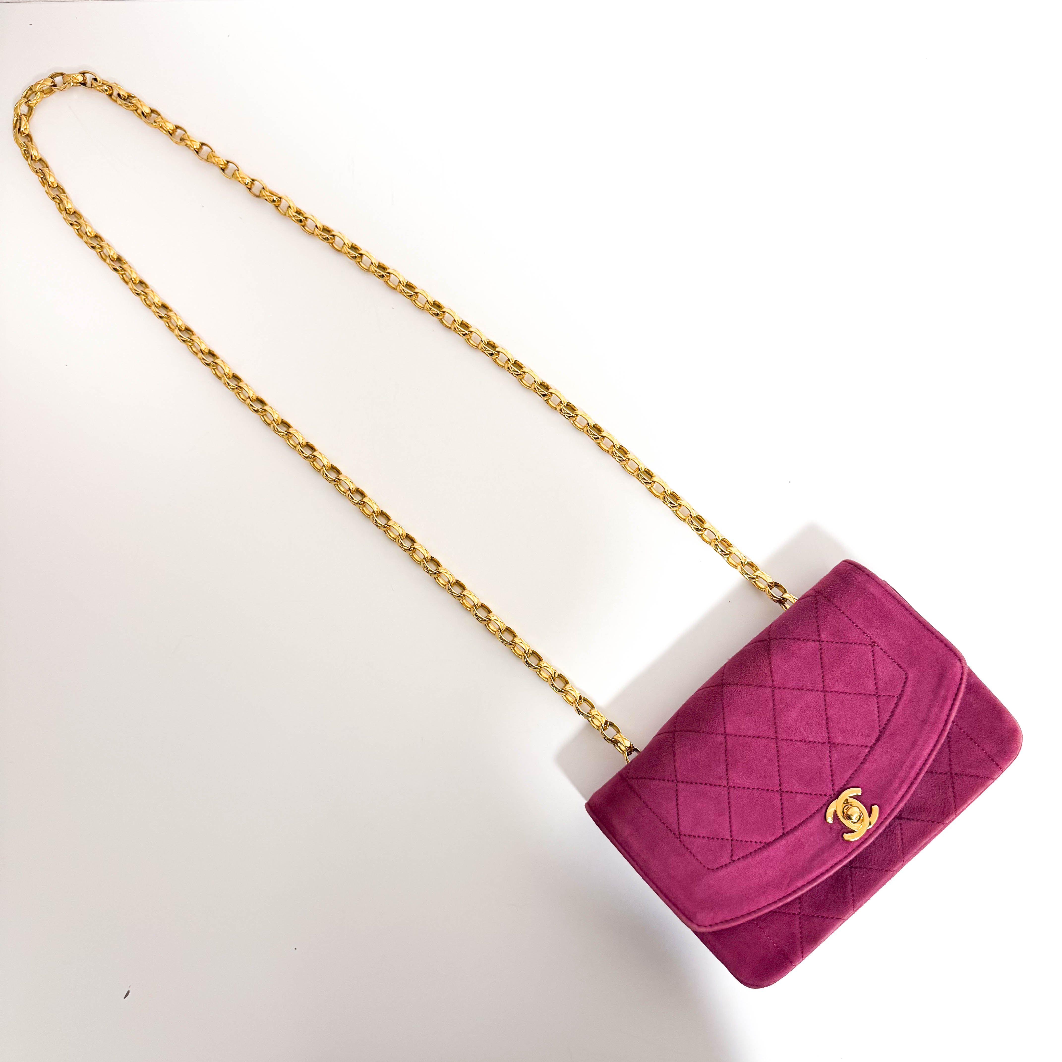 Diana Purple Suede Quilted Single Flap Bijoux Chain Shoulder Bag