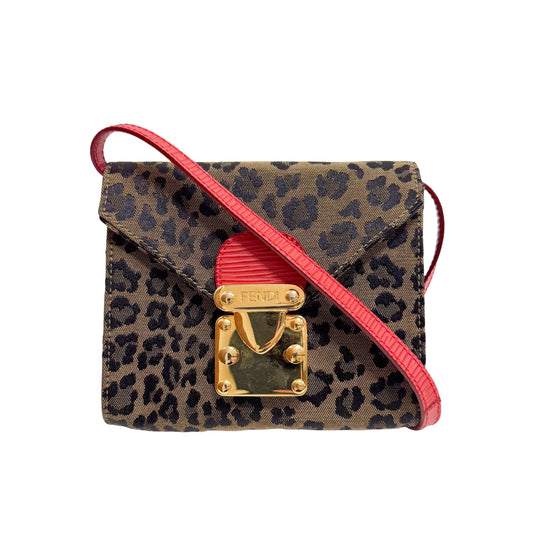Brown Jaguar Print Canvas Mini Shoulder Bag