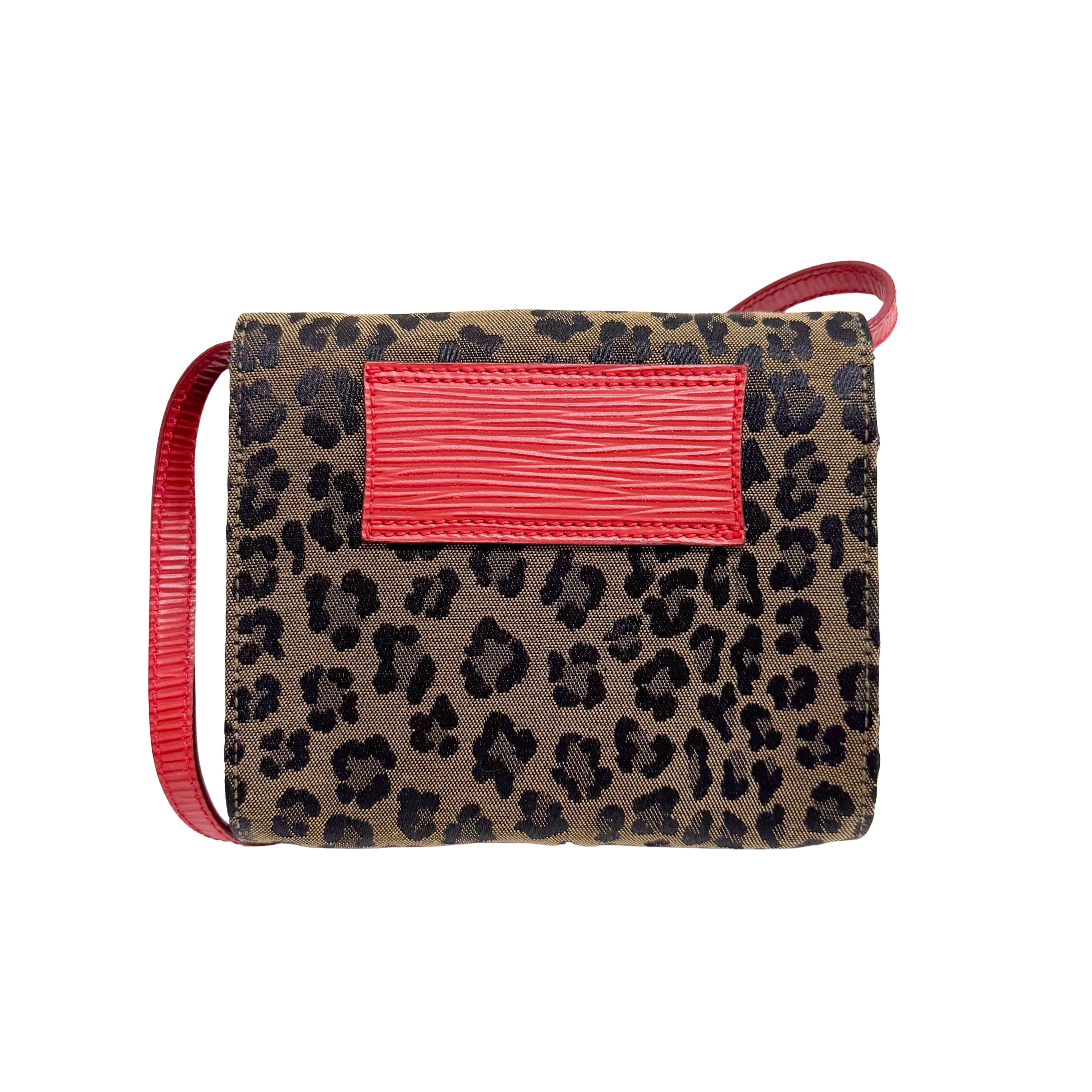 Brown Jaguar Print Canvas Mini Shoulder Bag