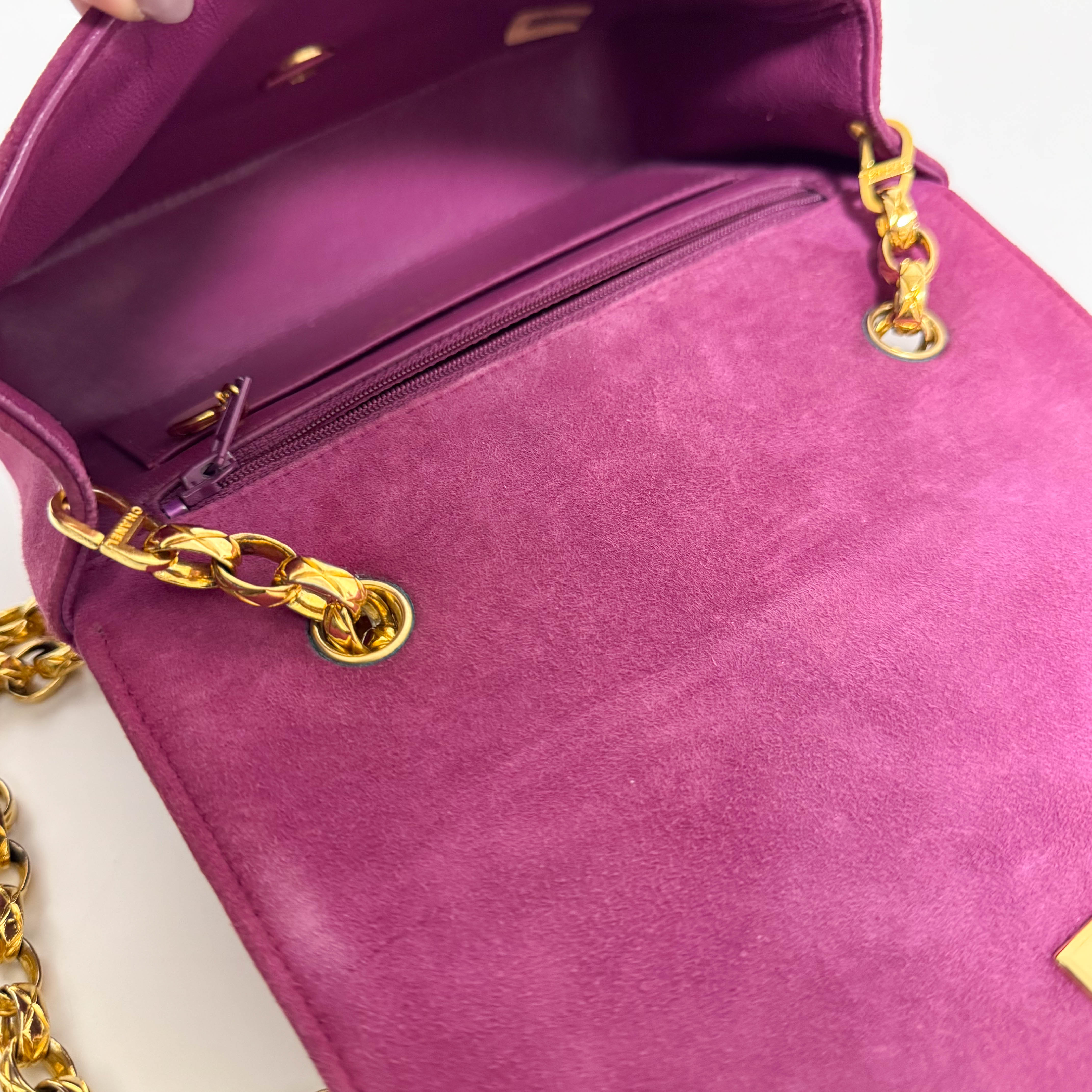 Diana Purple Suede Quilted Single Flap Bijoux Chain Shoulder Bag