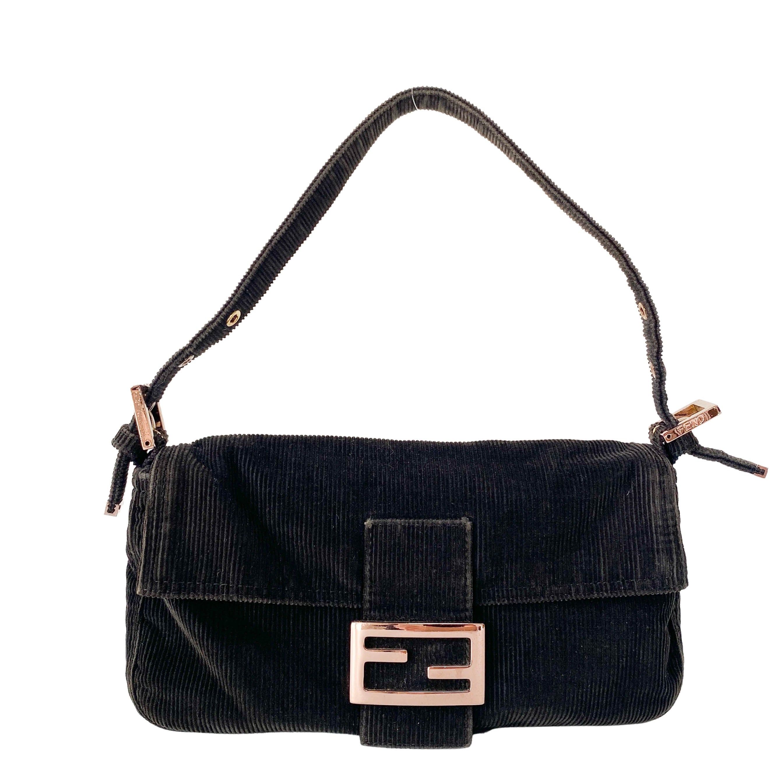 Baguette Black Corduroy Shoulder Bag