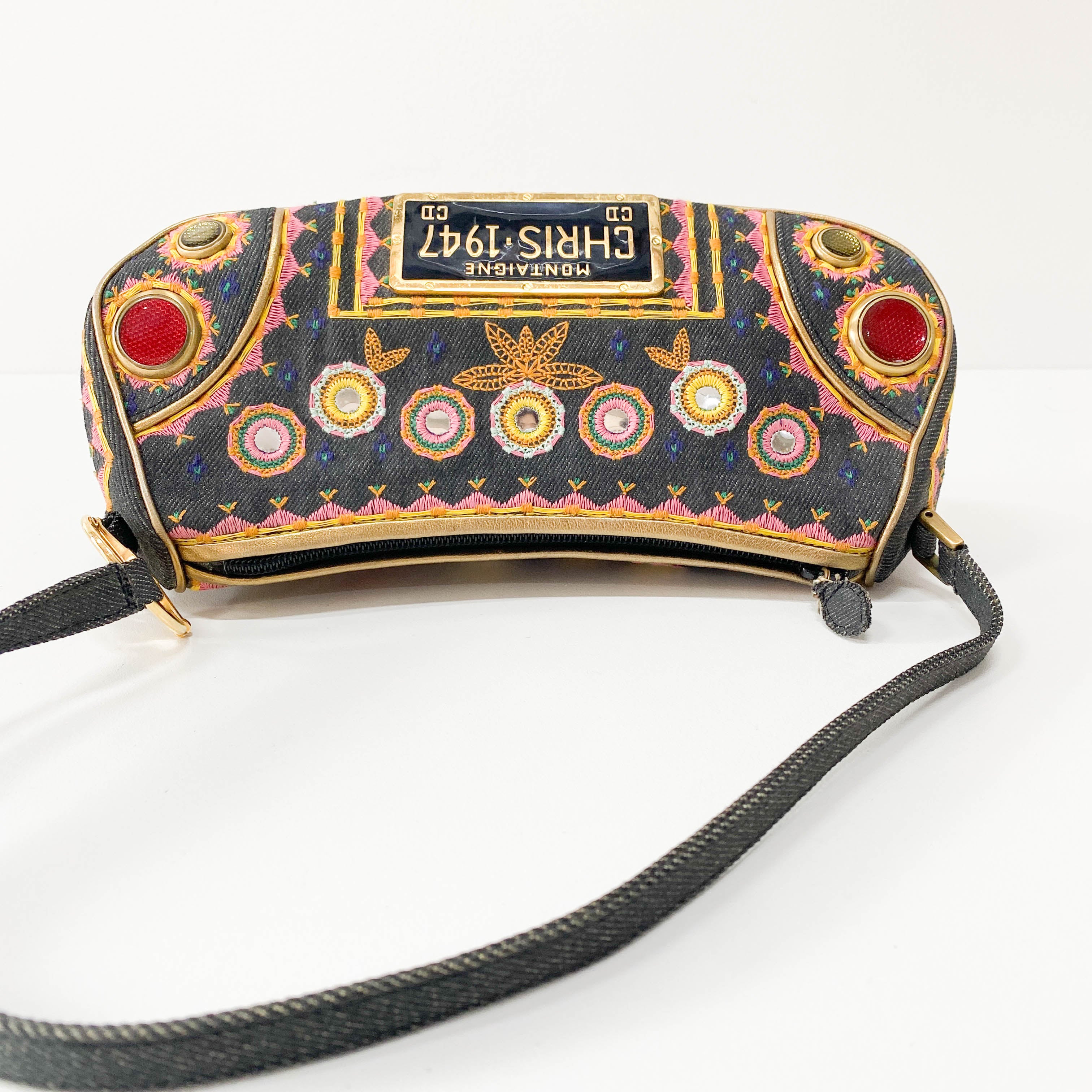 Denim Embroidered Cadillac Shoulder Bag