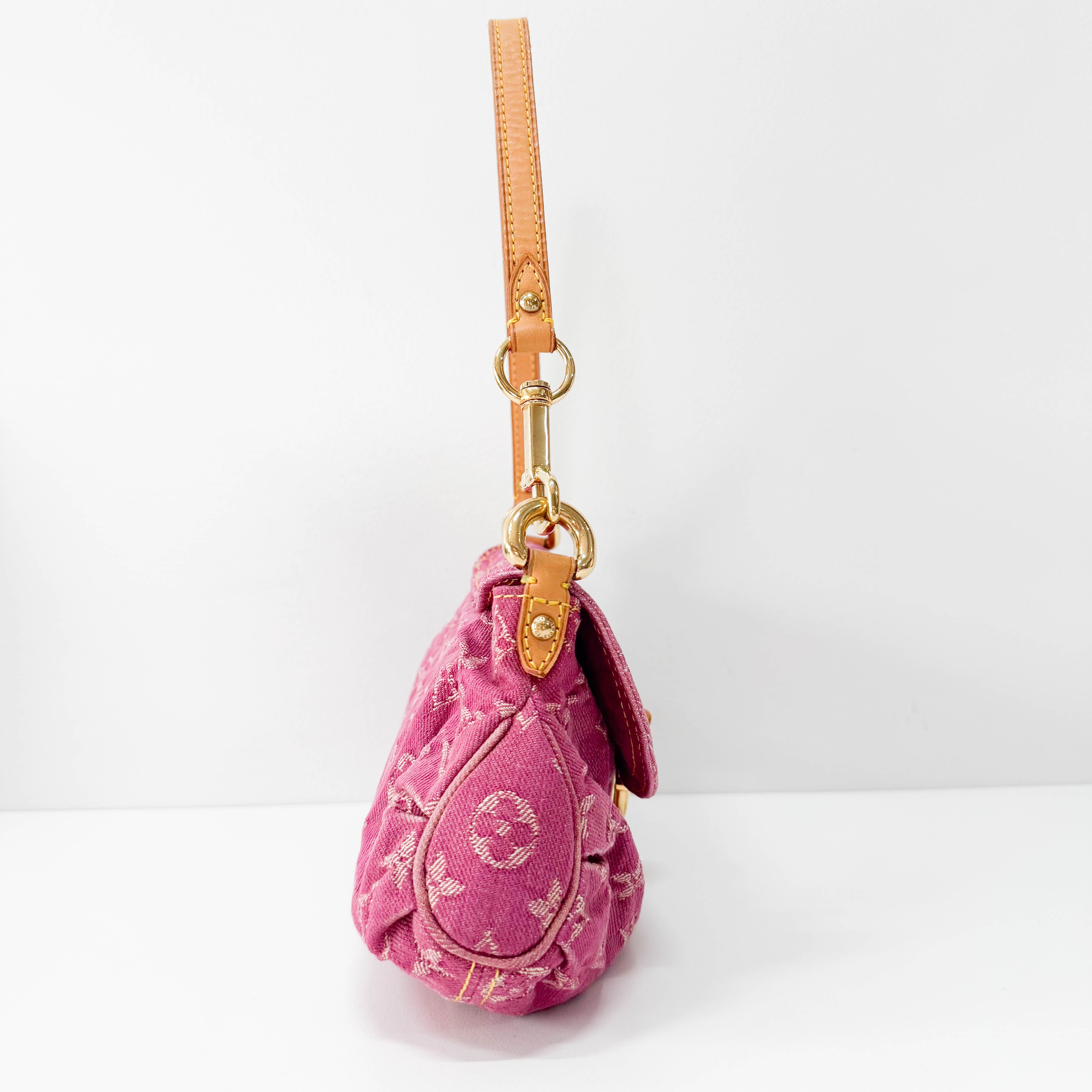 Mini Pleaty Pink Denim Shoulder Bag